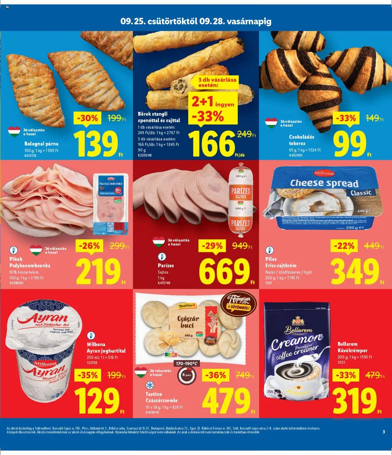 Lidl akciós ujság - amely érvényes a következő dátumtól: 25.09.2025 | Oldal: 3 | Termékek: Császárzsemle, Stangli, Ayran, Párna