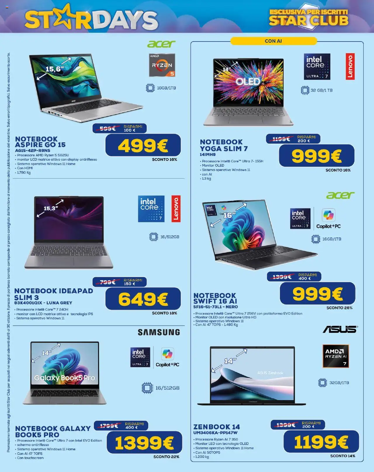 Volantino Euronics del 09.10.2025 | Pagina: 12 | Prodotti: Schermo, Monitor, Notebook, Samsung
