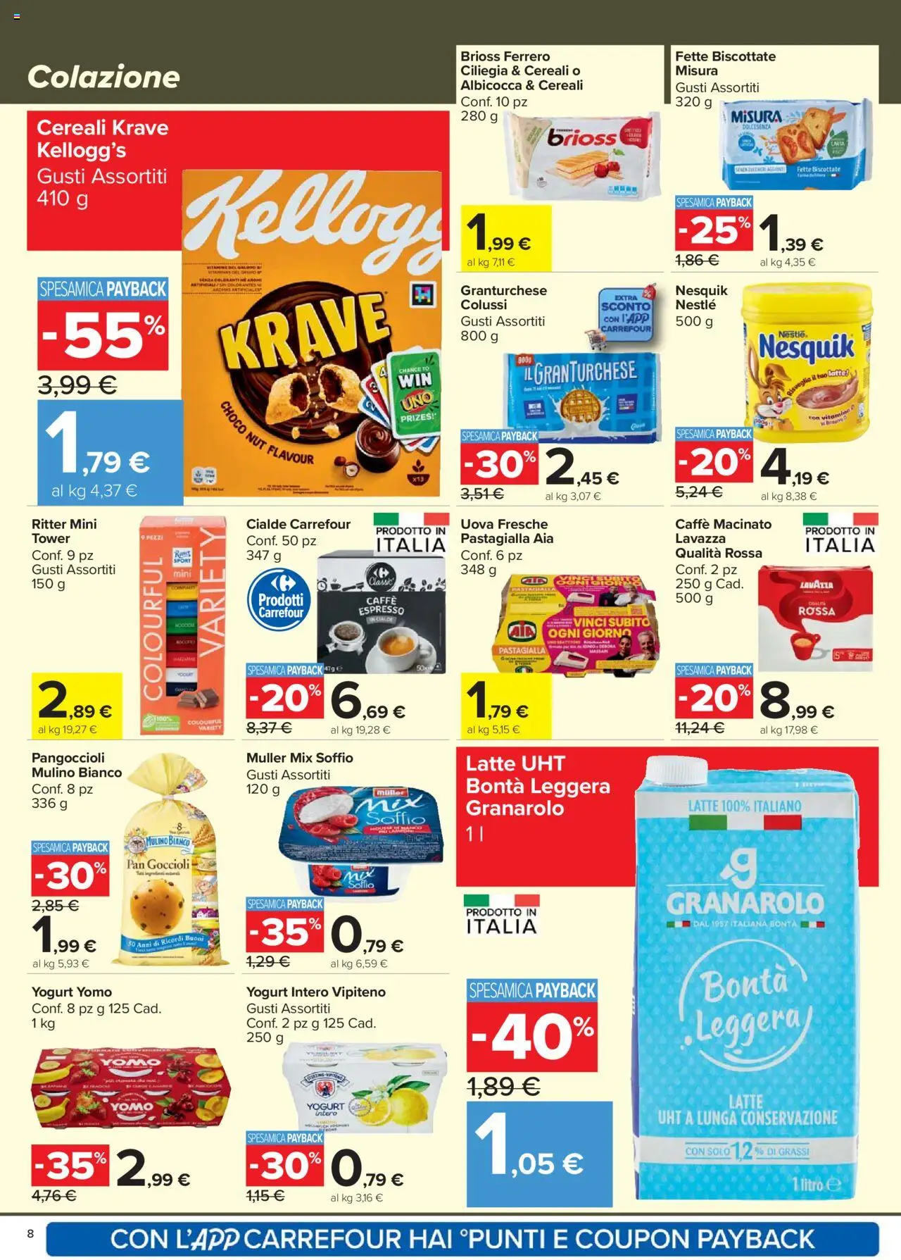 Volantino Carrefour del 21.08.2025 | Pagina: 8 | Prodotti: Caffè, Cereali, Latte, Macinato
