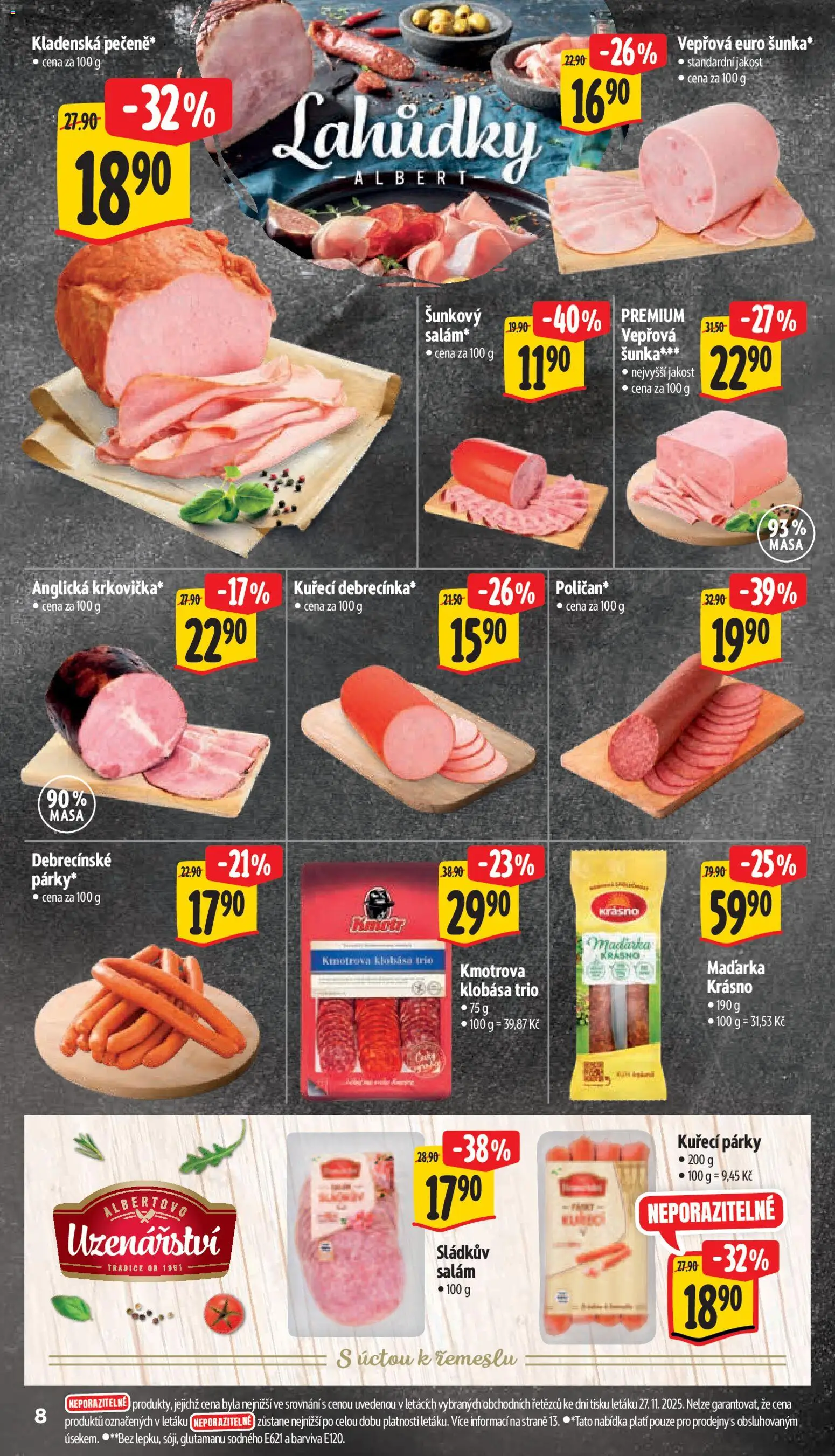 Albert leták - Supermarket od 03.12.2025 | Strana: 15 | Produkty: Salám, Šunka, Párky, Klobása