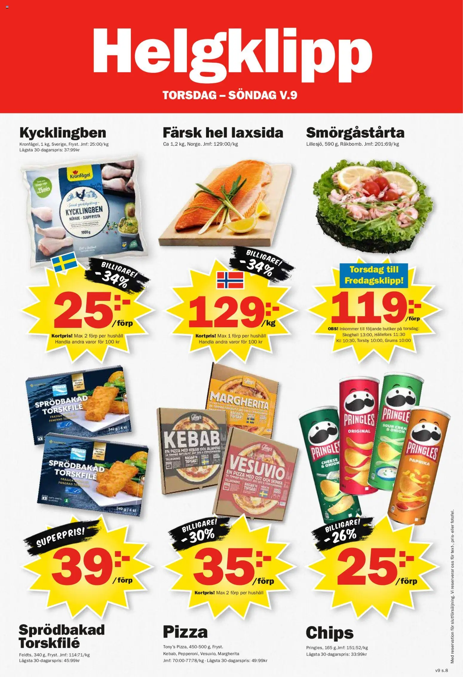 Pekås reklamblad aktuell från 23.02.2026 | Sida: 8 | Produkter: Torskfile, Chips, Skinka, Pizza