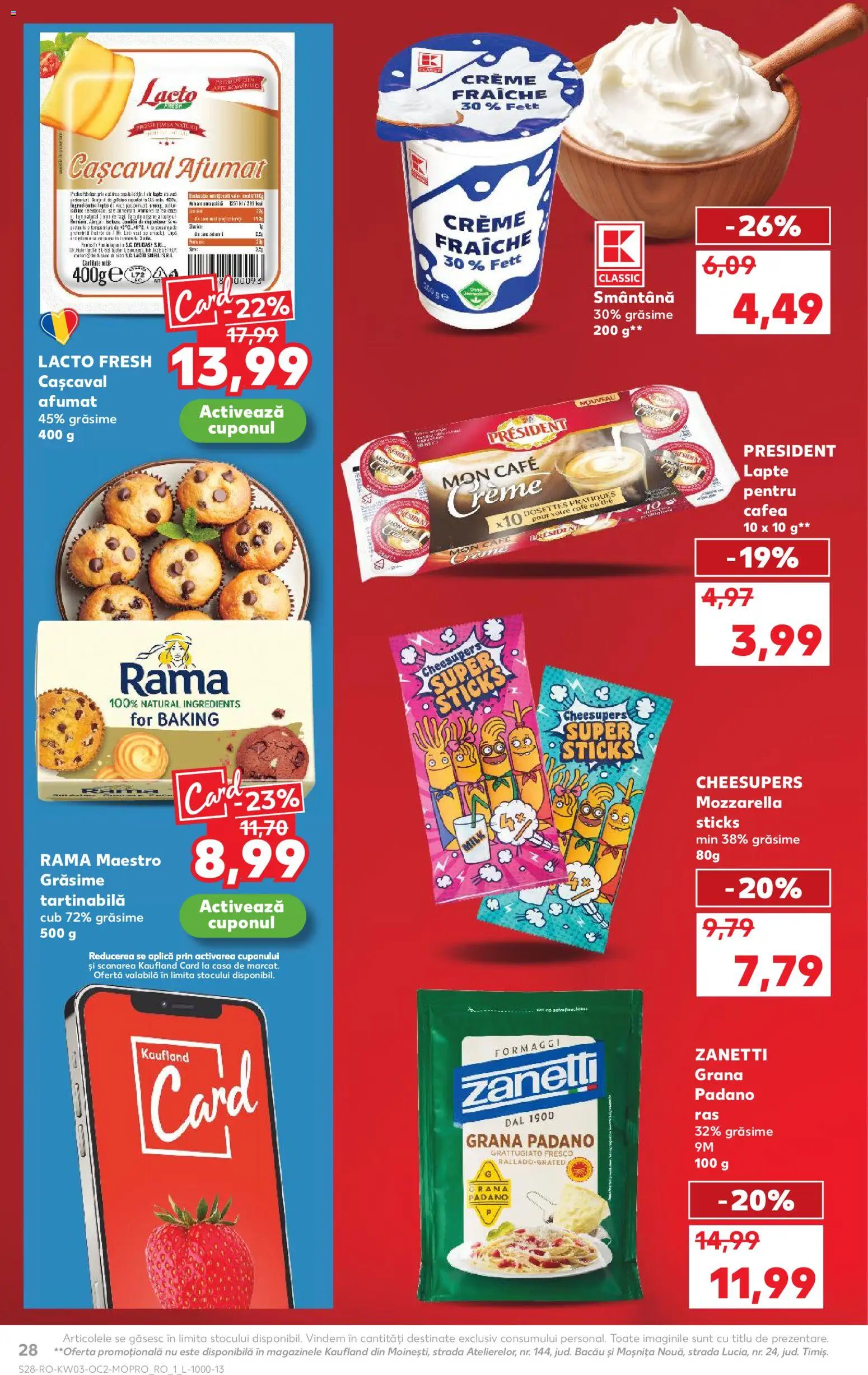 Noul catalog Kaufland – valabil de la 14.01.2026 | Pagină: 28 | Produse: Mozzarella, Lapte, Cafea, Smântână