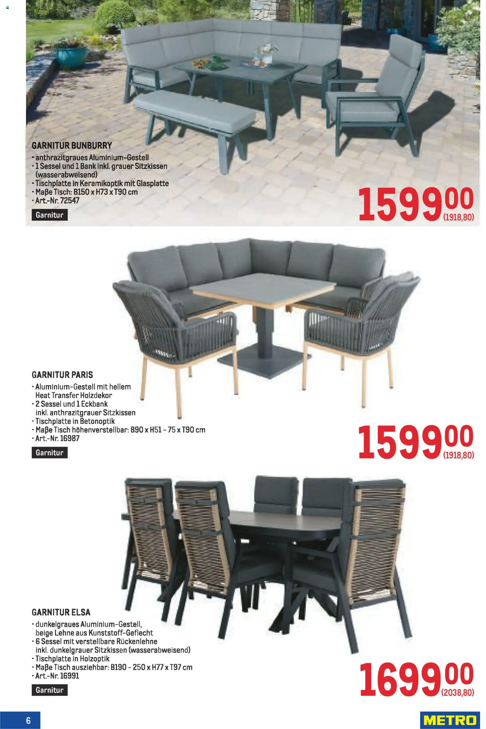 Metro Garten Online Spezial gültig ab 19.02.2026 | Seite: 6 | Produkte: Sessel, Tisch