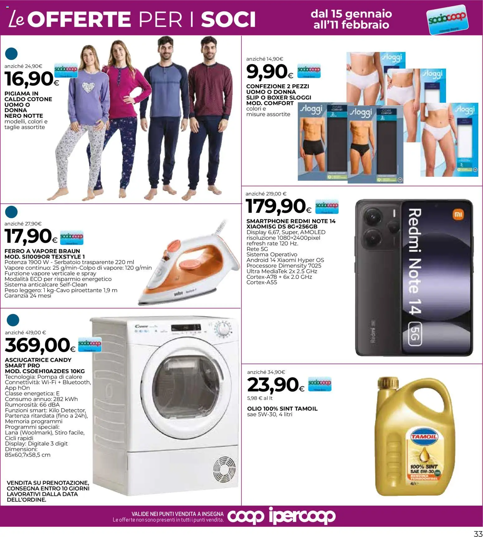 Volantino COOP del 15.01.2026 | Pagina: 33 | Prodotti: Anticalcare, Pigiama, Olio, Asciugatrice