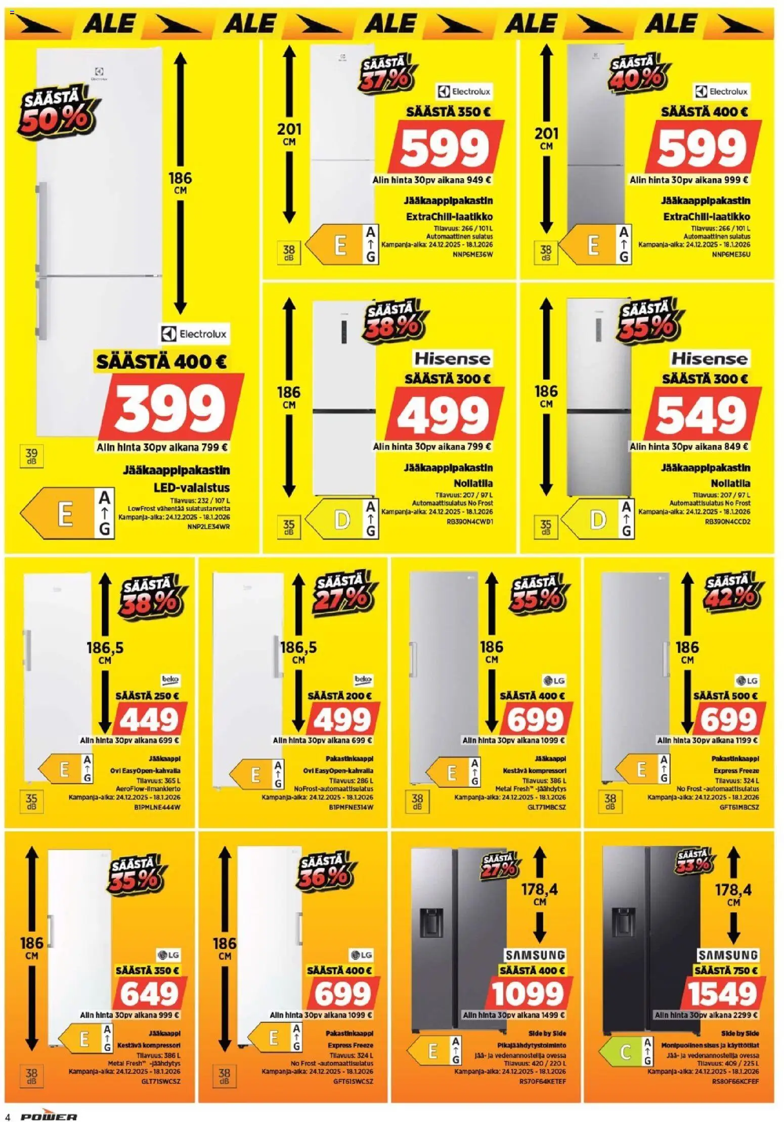 Power tarjoukset – voimassa 05.01.2026 alkaen | Sivu: 4 | Tuotteet: Jääkaappipakastin, Pakastinkaappi