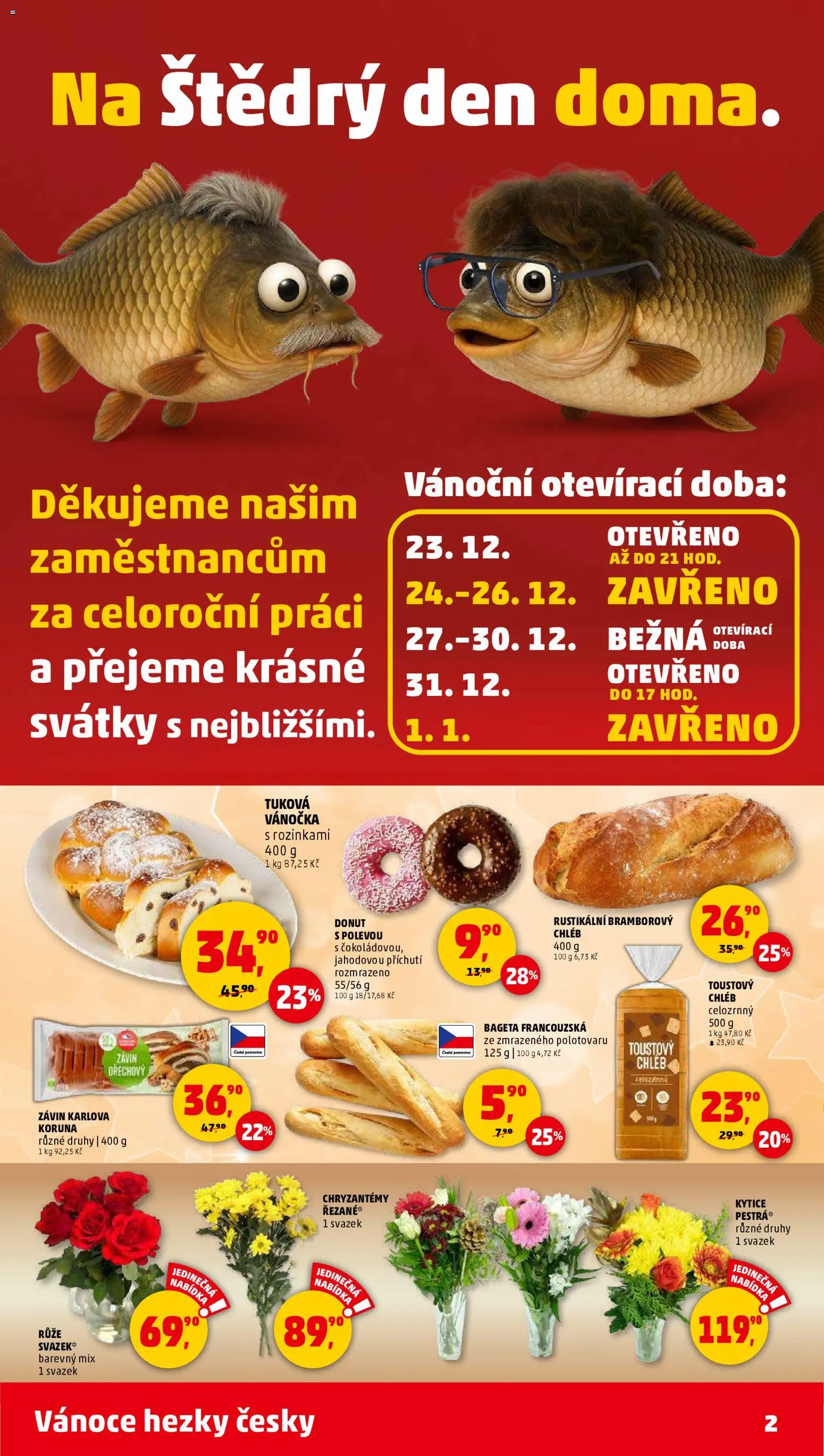 Penny Market leták - Čtvrtečník od 20.12.2025 | Strana: 2 | Produkty: Donut, Chléb, Vánočka, Kytice