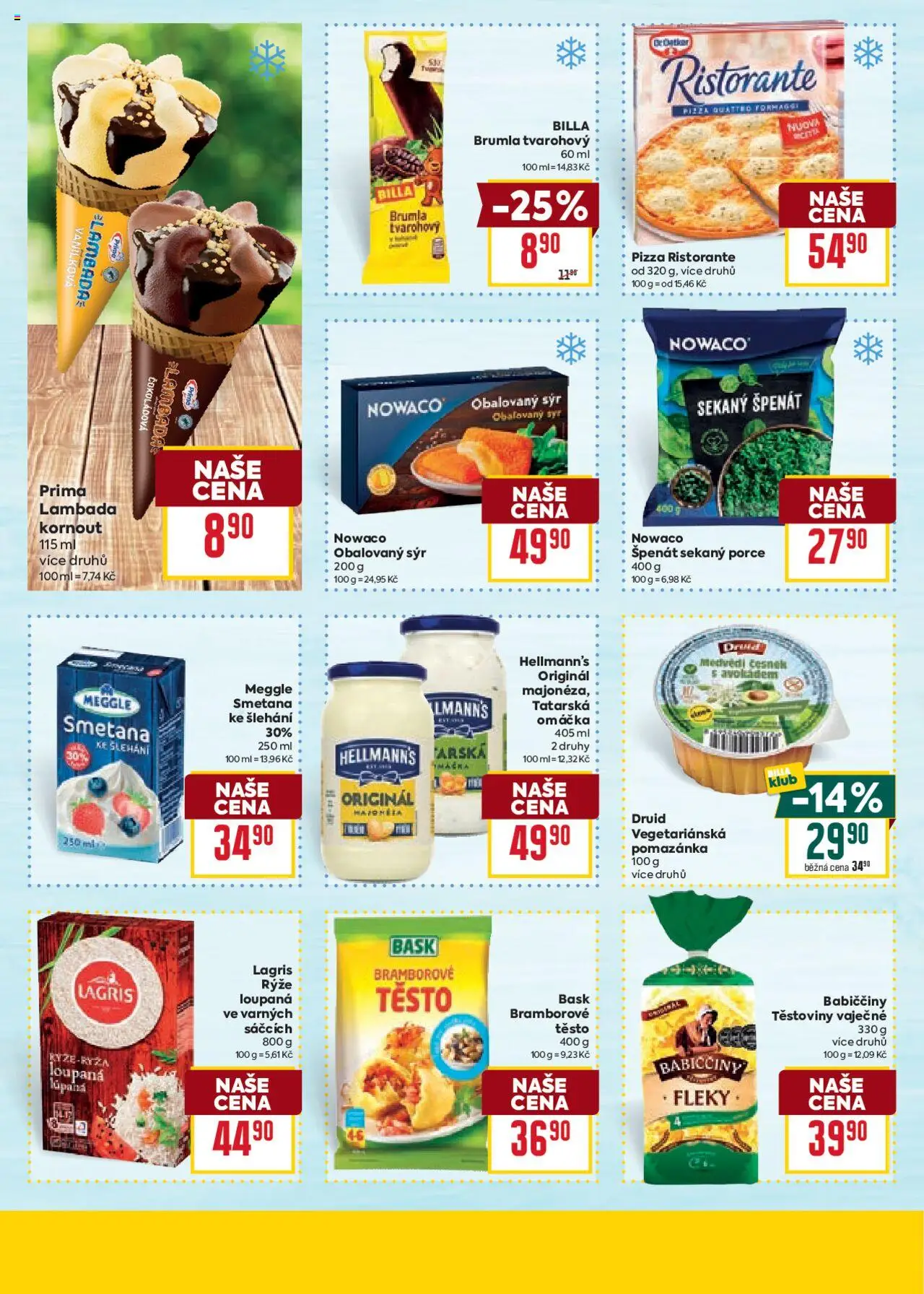 Billa Velký leták od 25.06.2025 | Strana: 16 | Produkty: Rýže, Těstoviny, Špenát, Smetana ke šlehání