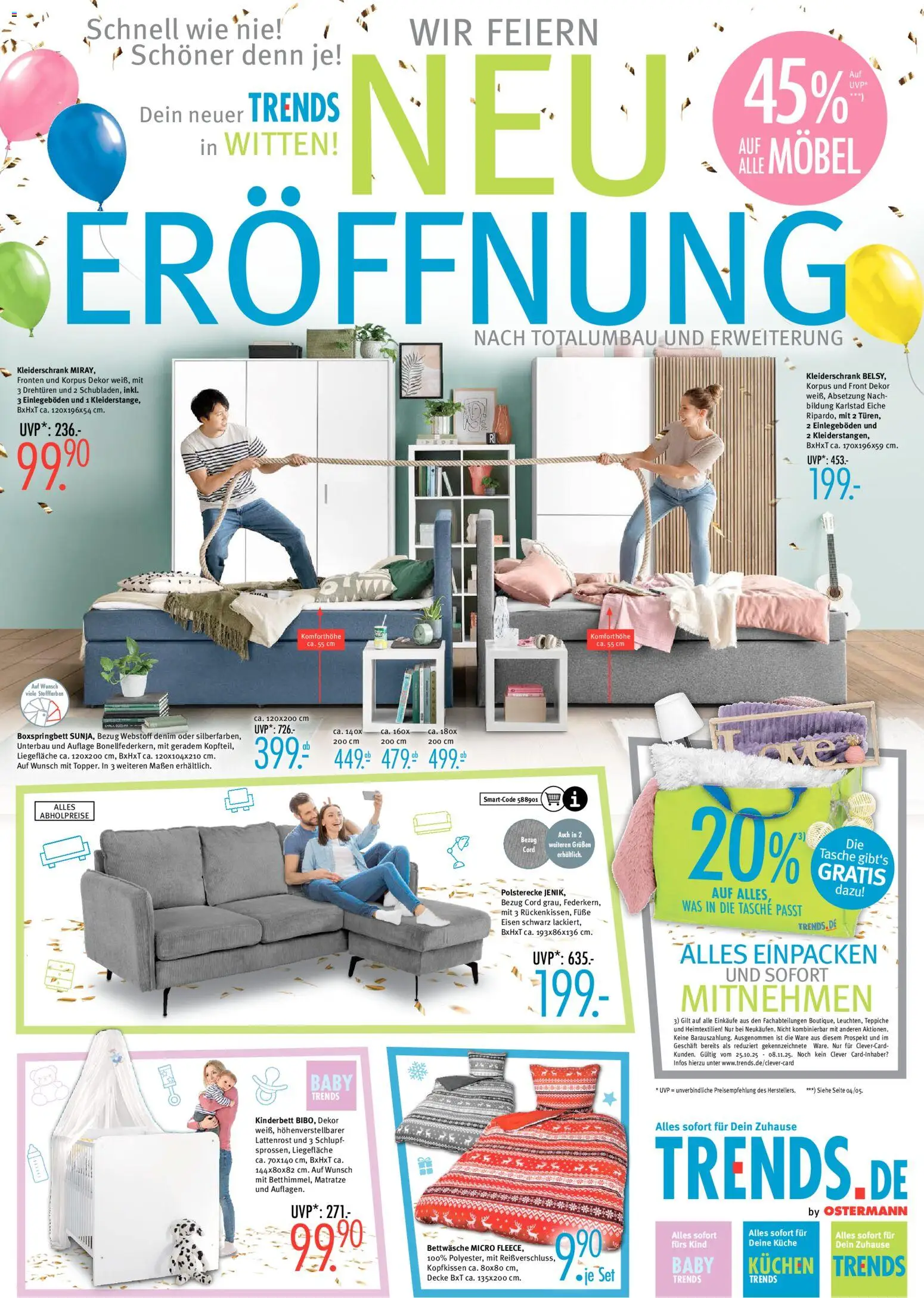 Trends Wir feiern Neueröffnung in Witten & Bottrop – gültig ab 25.10.2025 | Seite: 1 | Produkte: Tasche, Lattenrost, Bettwäsche, Küche