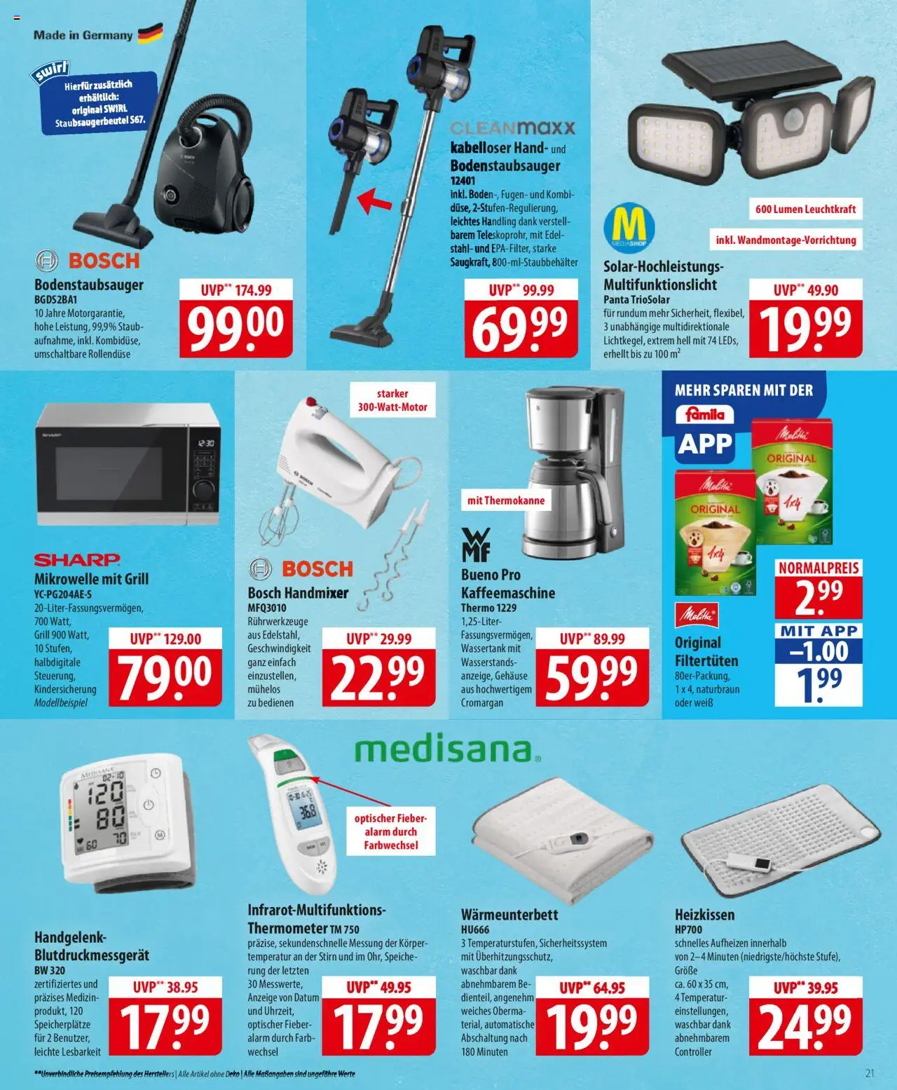 Famila Prospekt 	 – gültig ab 20.10.2025 | Seite: 21 | Produkte: Mikrowelle, Grill, Handmixer, Heizkissen
