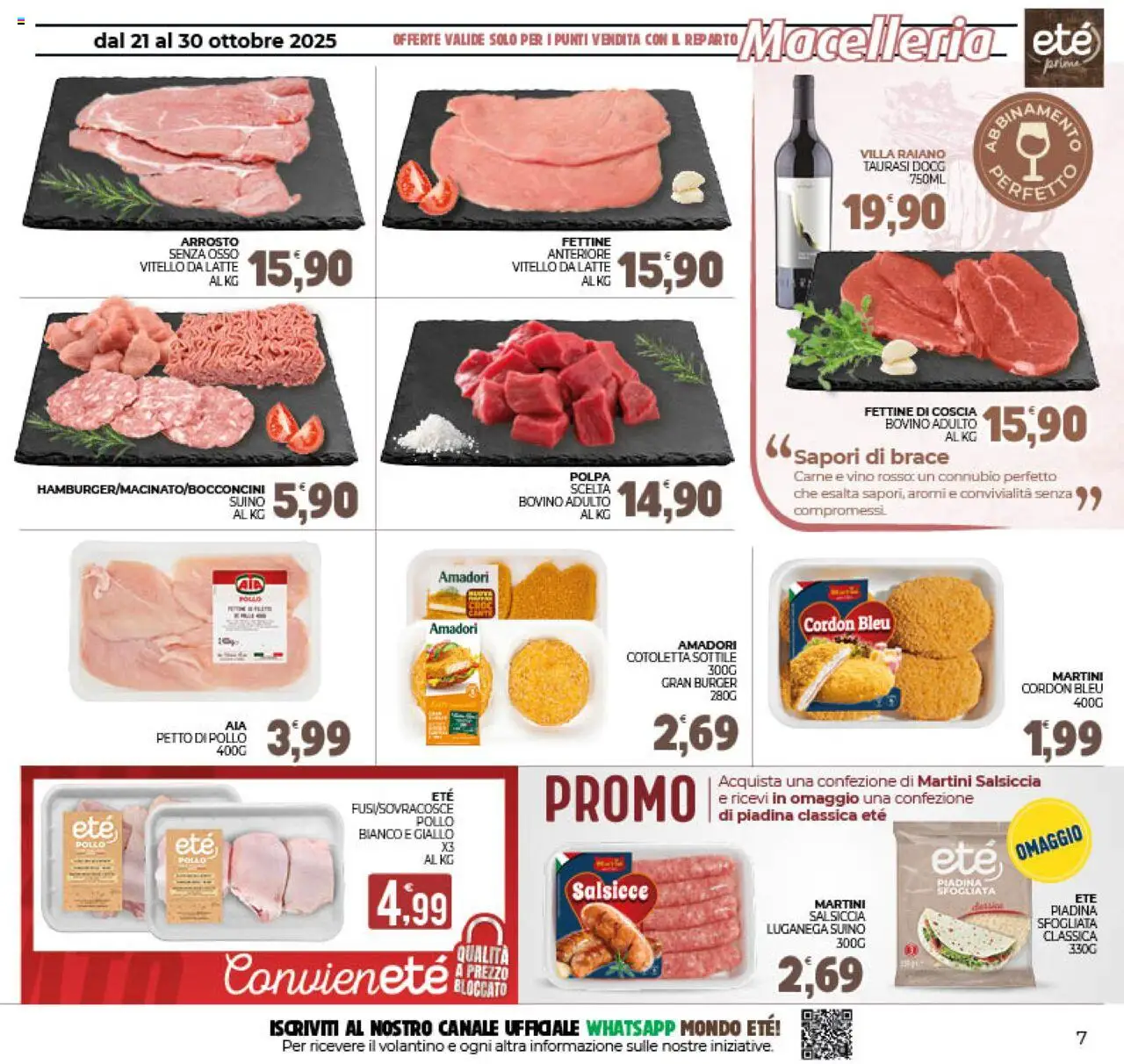 Volantino Eté del 21.10.2025 | Pagina: 7 | Prodotti: Bovino, Petto di Pollo, Salsiccia, Vitello