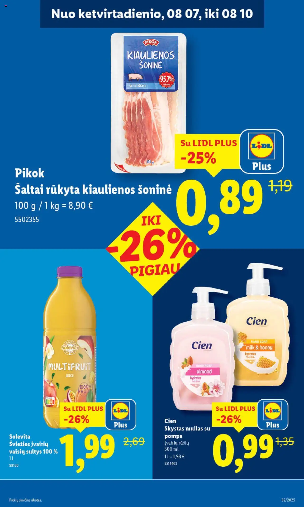 LIDL leidinys│galioja nuo 07.08.2025 | Puslapis: 15 | Prekių: Skystas muilas, Kiaulienos, Muilas, Sultys