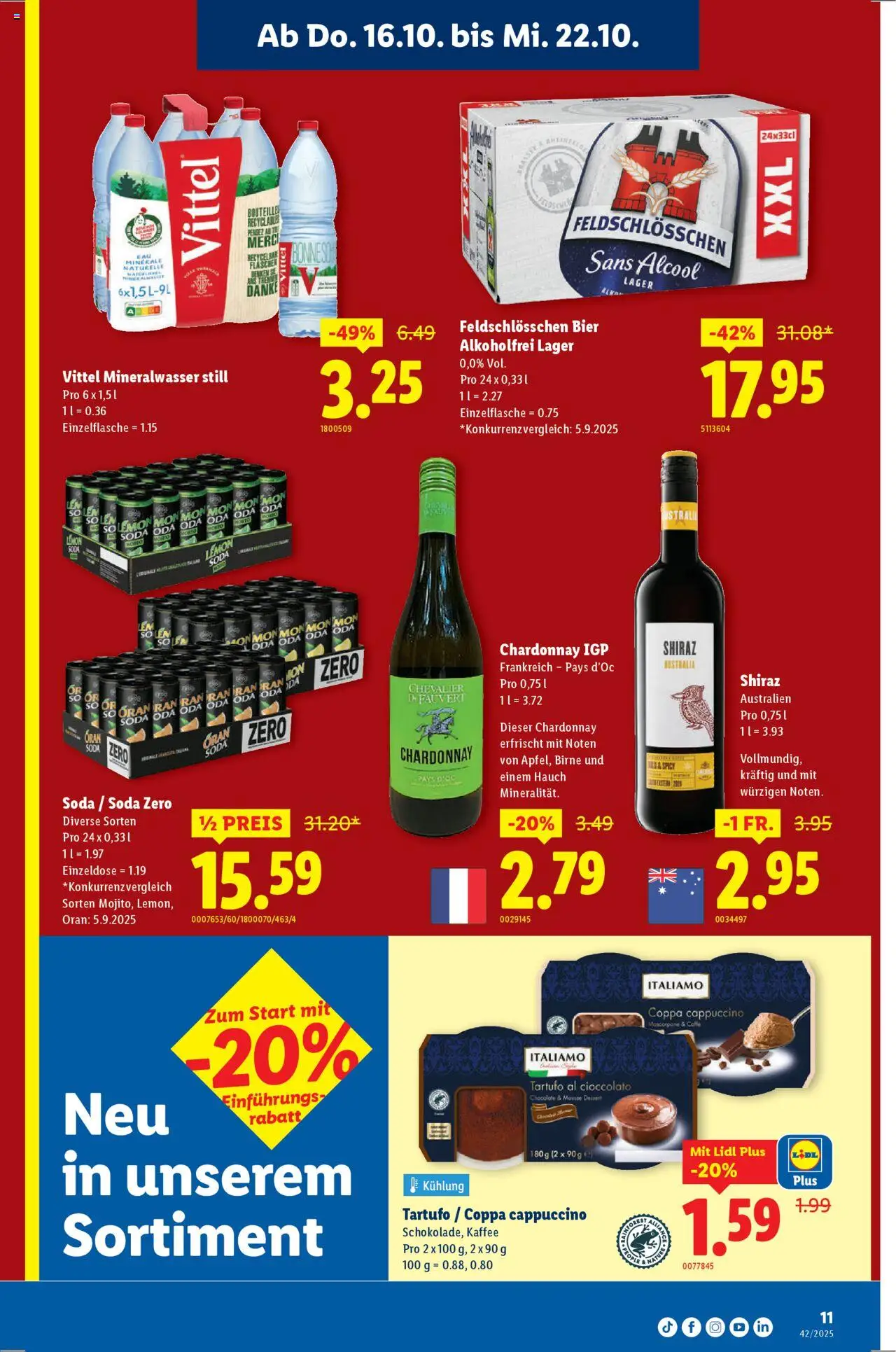 Lidl Aktionen – gültig ab 16.10.2025 | Seite: 11 | Produkte: Mascarpone, Mineralwasser, Bier, Birne