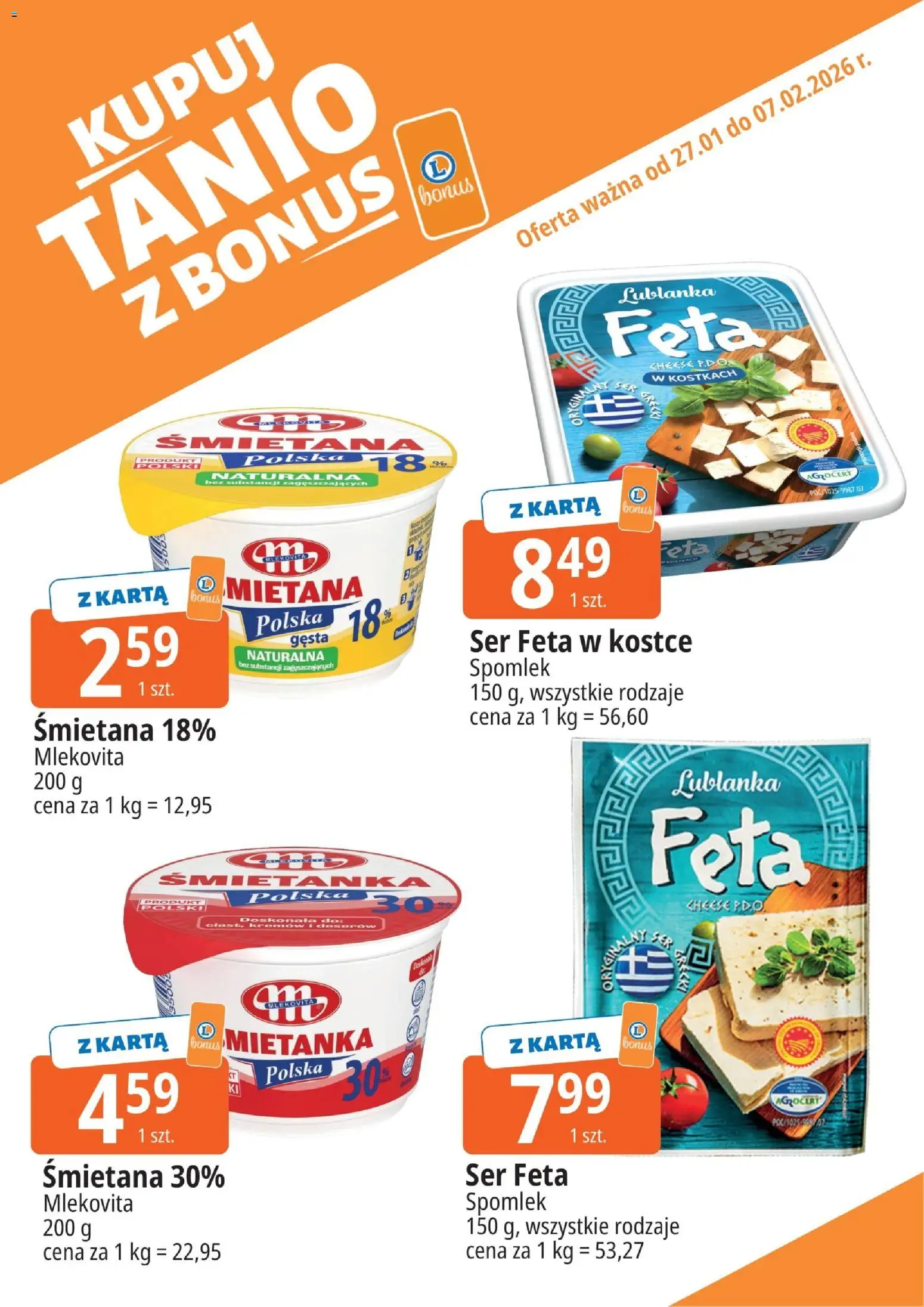 E.Leclerc Gazetka - Zamość kupony dodatkowe od 27.01.2026 | Strona: 3 | Produkty: Karta, Ser, Śmietana, Ser feta