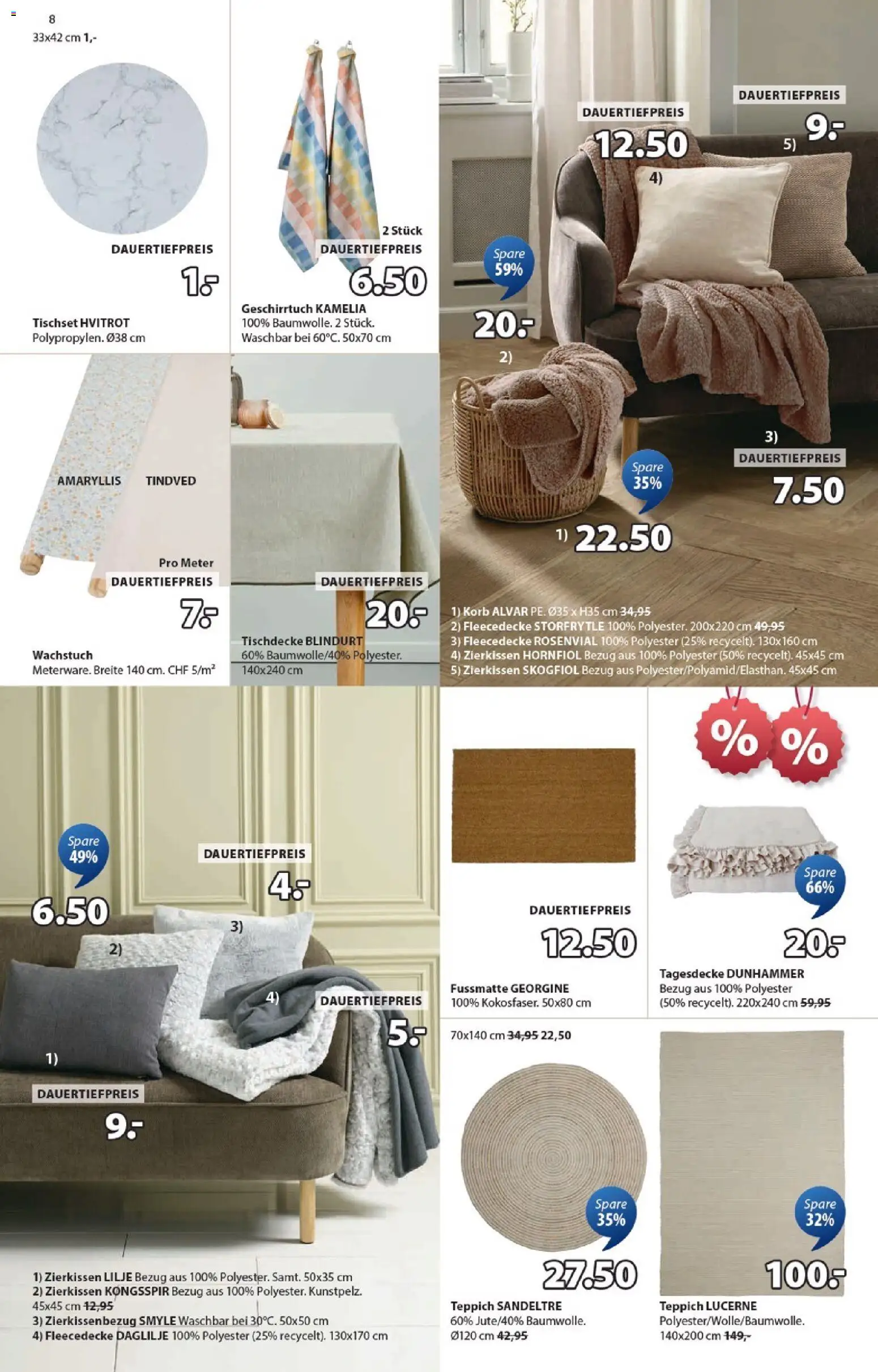 JYSK Aktionen – gültig ab 06.01.2026 | Seite: 8 | Produkte: Tagesdecke, Korb, Teppich, Fußmatte