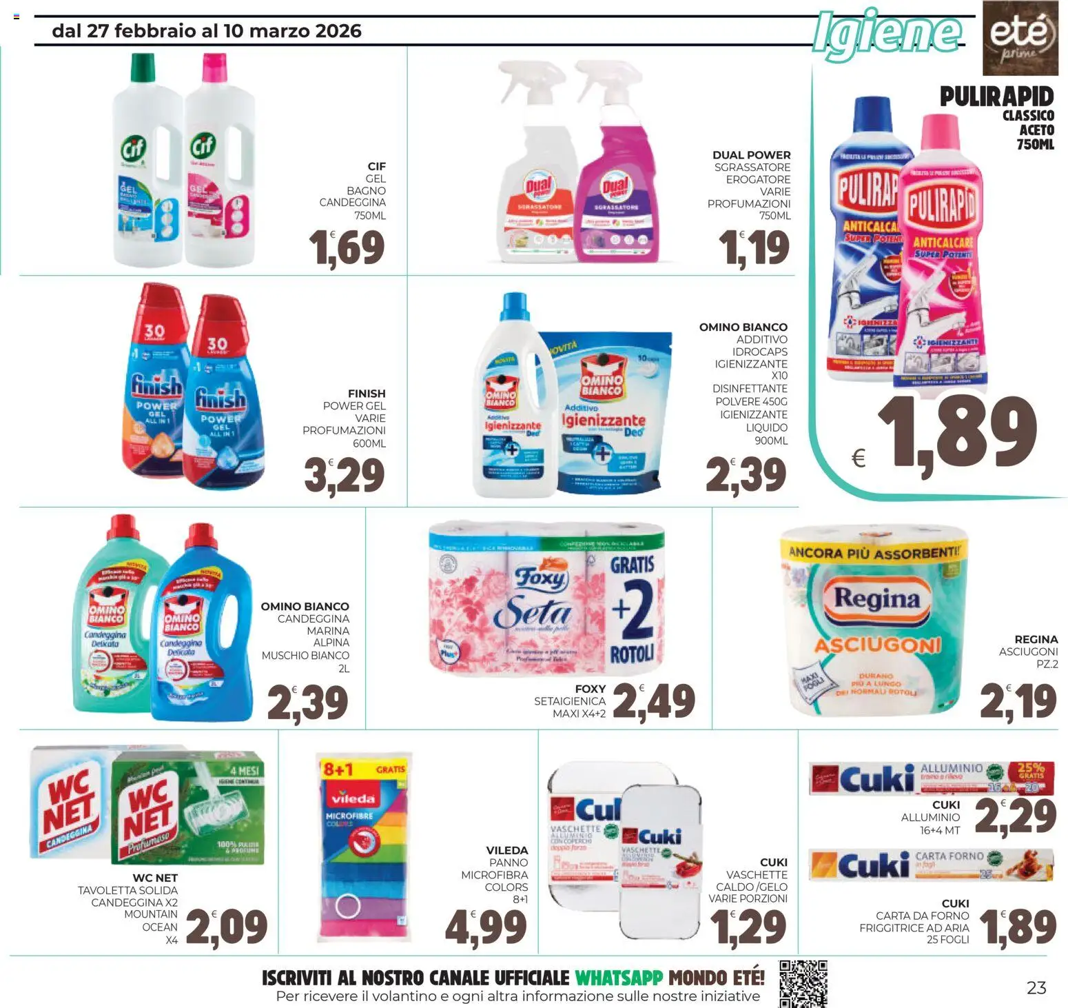 Volantino Eté del 27.02.2026 | Pagina: 23 | Prodotti: Sgrassatore, Aceto, Alluminio, Bagno