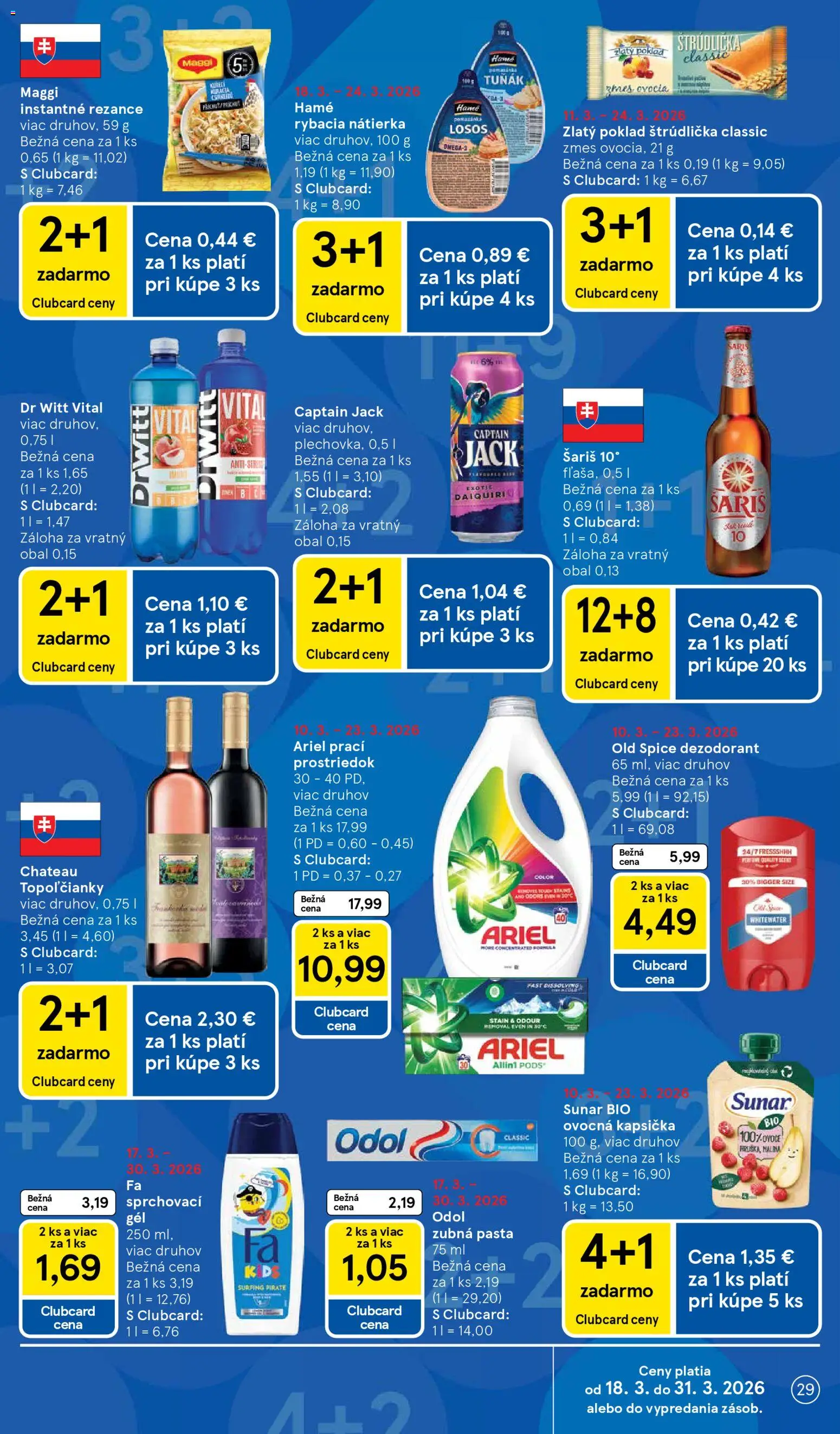 Nové Tesco akcie – leták je platný od 18.03.2026 | Strana: 29 | Produkty: Old Spice, Sunar, Šariš, Zubná pasta