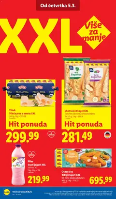 Ocean Sea Riblji štapići XXL, Od fileta aljaskog bakalara 900 g; 1 kg = 773.33 - pregled Lidl kataloga - važi od 05.03.2026 | Strana: 50 | Proizvode: Pileća prsa, Baget, Pile, Jogurt