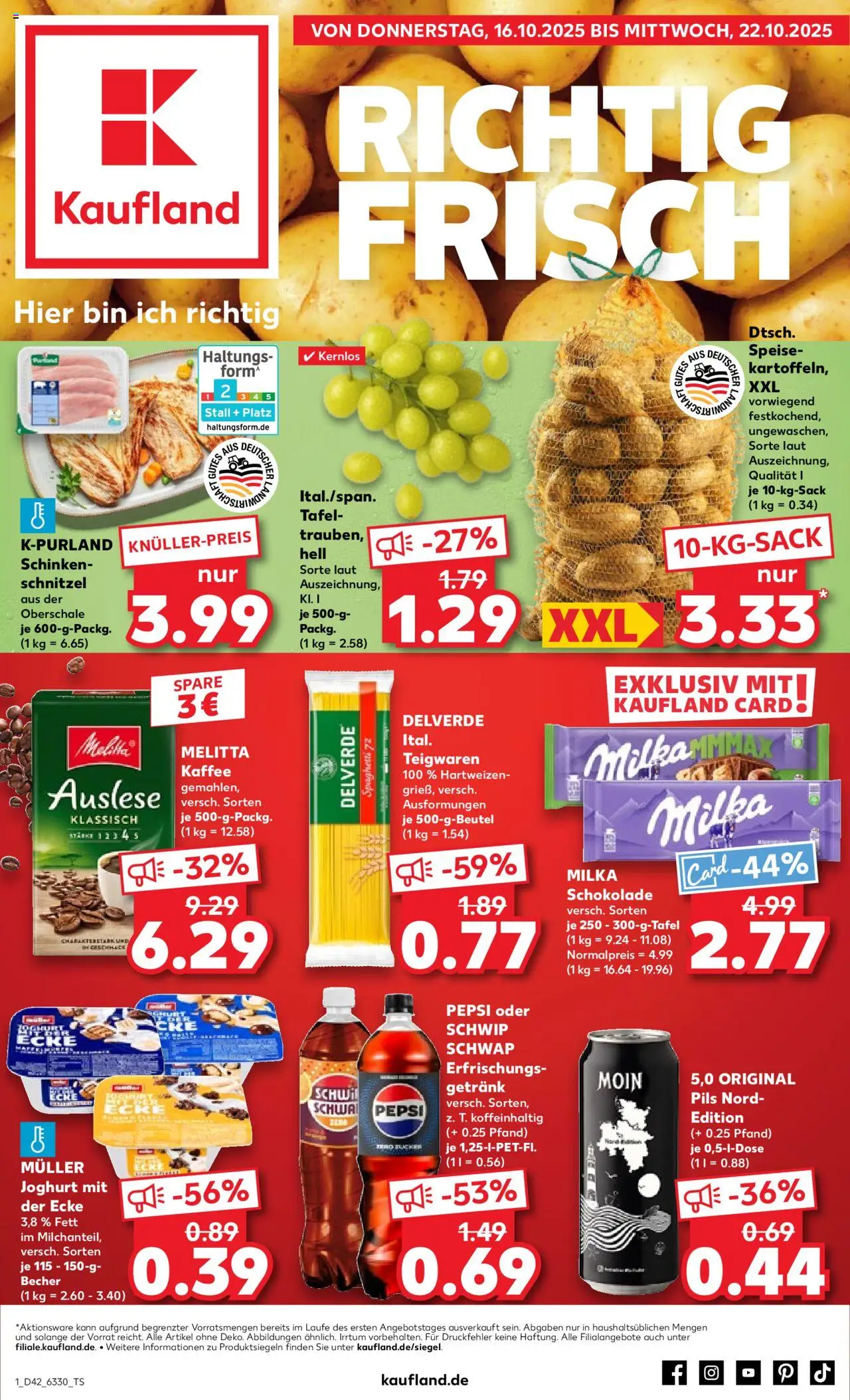 Kaufland prospekt Kiel	 – gültig ab 16.10.2025 | Seite: 1 | Produkte: Kaffee, Pils, Milka, Pasta