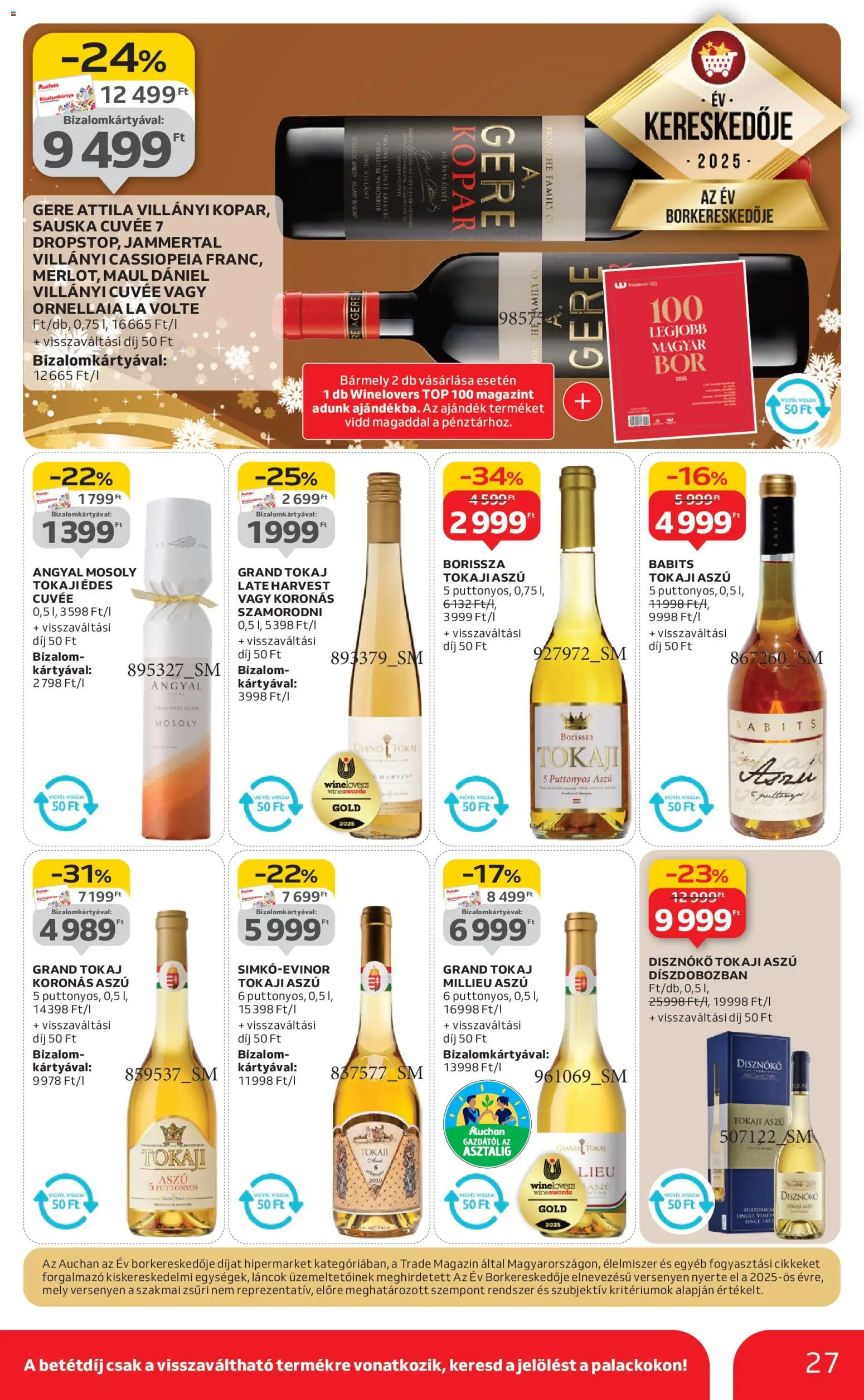 Auchan akciós ujság - amely érvényes a következő dátumtól: 20.11.2025 | Oldal: 27 | Termékek: Vörösbor