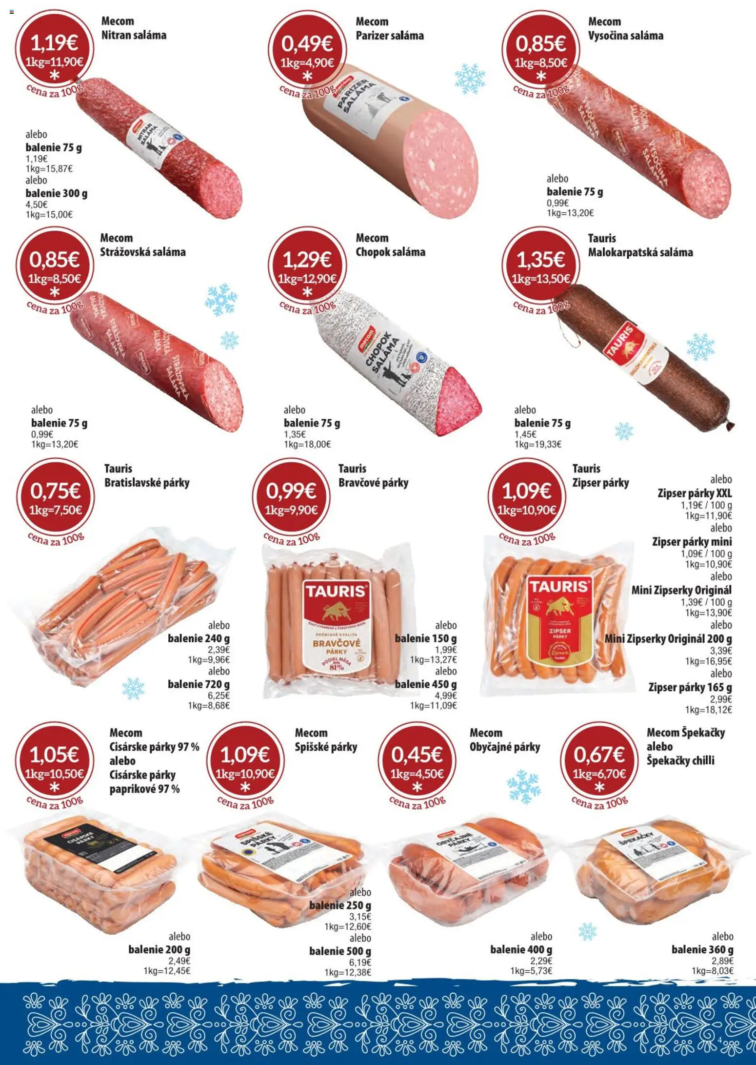 Nové Sintra akcie – leták je platný od 01.12.2025 | Strana: 4 | Produkty: Saláma, Chilli, Párky