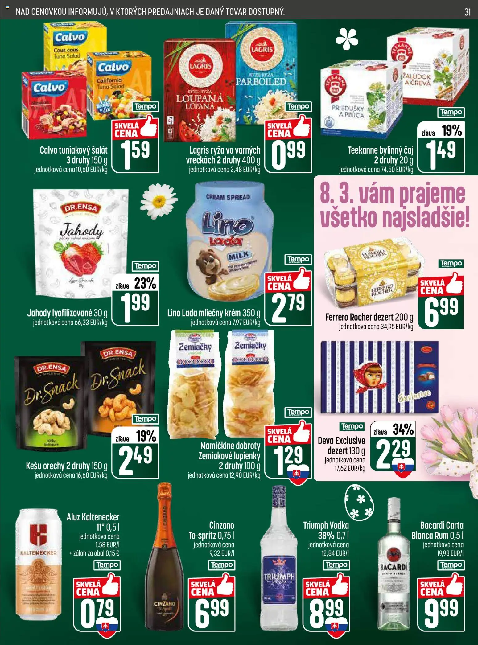 Nové COOP Jednota akcie – leták je platný od 05.03.2026 | Strana: 31 | Produkty: Ryža, Čaj, Vodka, Rum