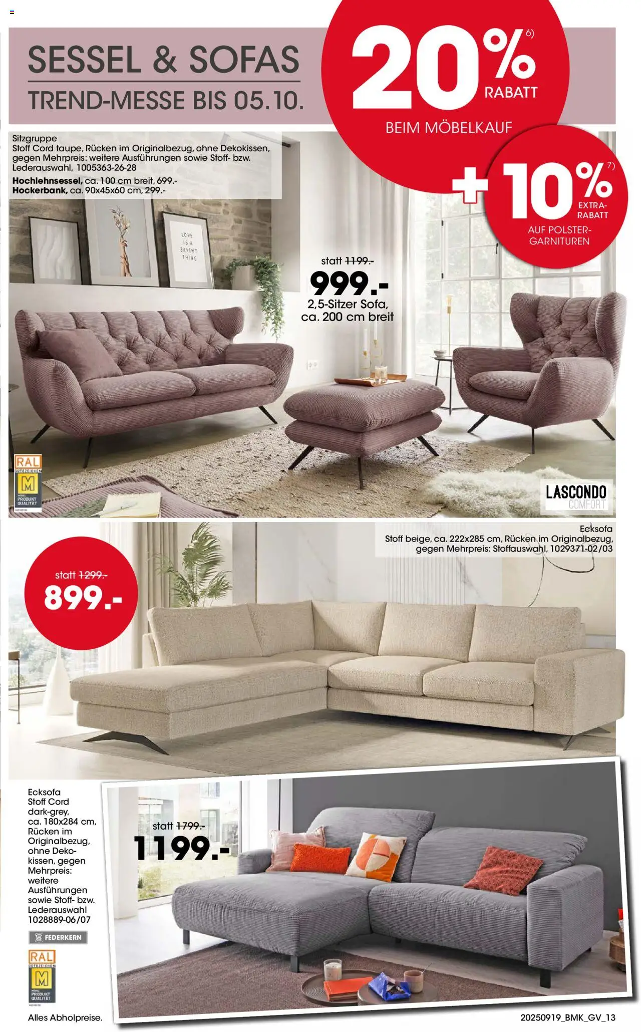 Möbel Martin Prospekt  Küchenmesse 	 – gültig ab 19.09.2025 | Seite: 13 | Produkte: Ecksofa, Sessel