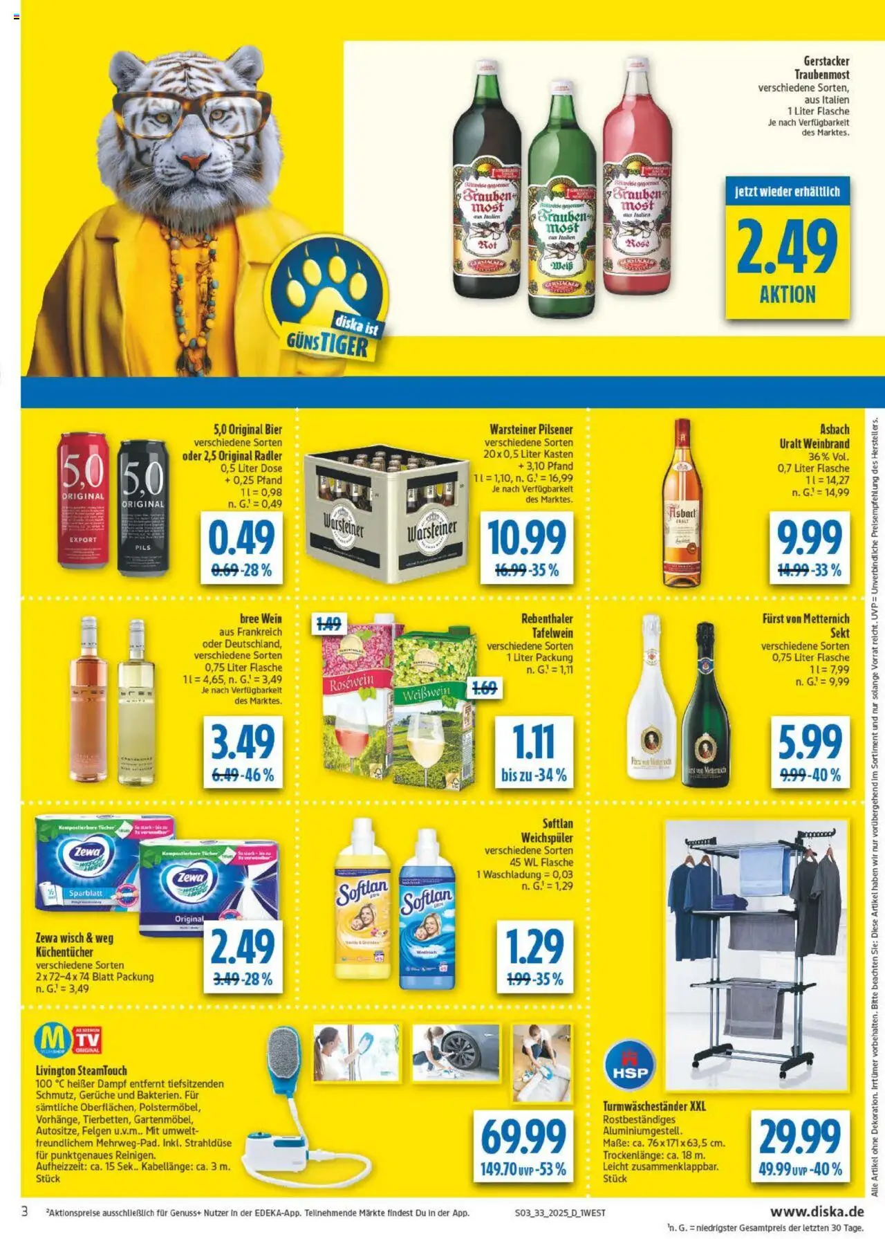 Diska - Bayern - gültig ab dem 11.08.2025 | Seite: 3 | Produkte: Bree, Zewa, Warsteiner, Wein