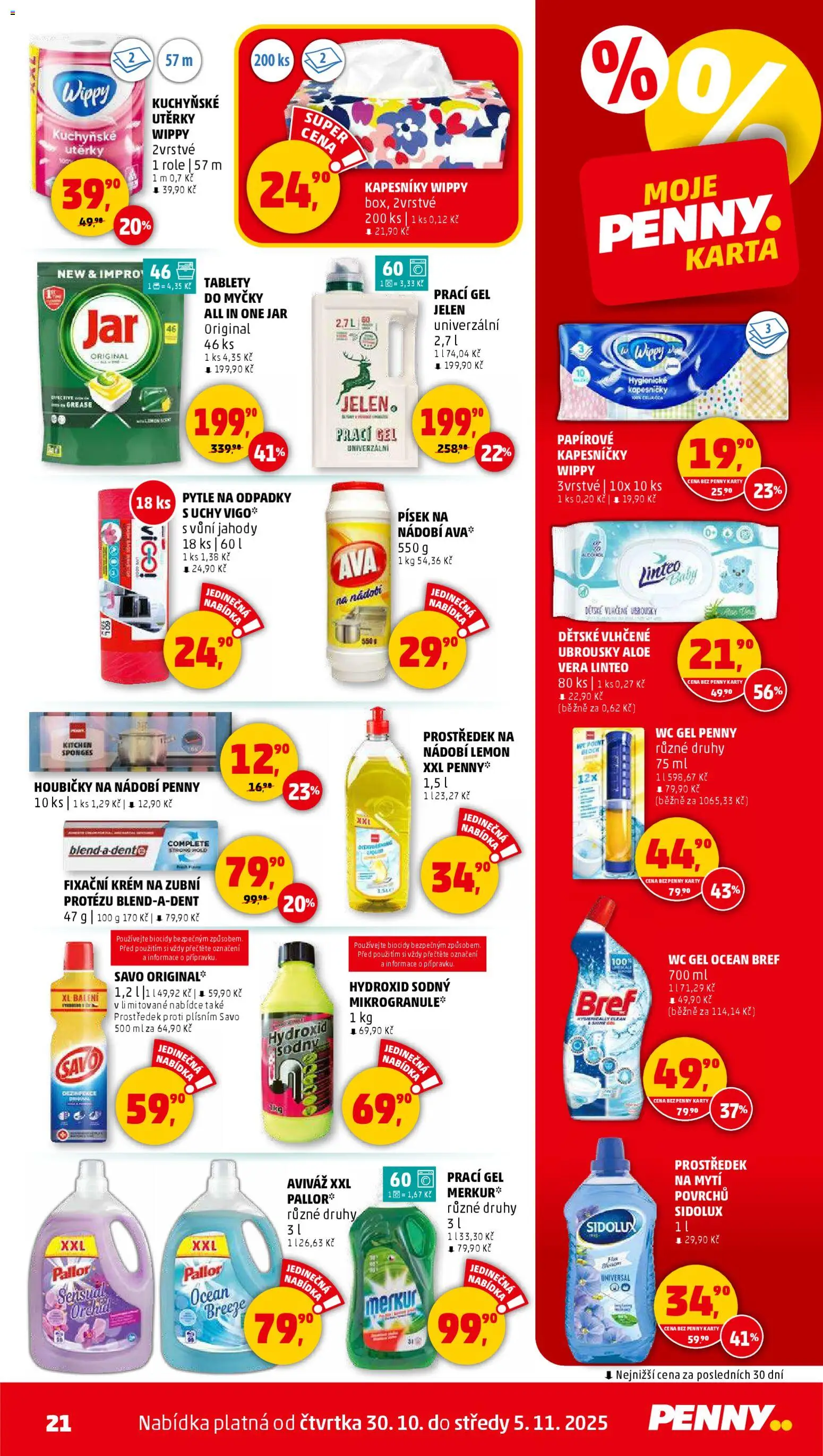 Penny Market leták - Čtvrtečník od 30.10.2025 | Strana: 21 | Produkty: Vlhčené ubrousky, Nádobí, Kuchyňské utěrky, Papírové kapesníčky