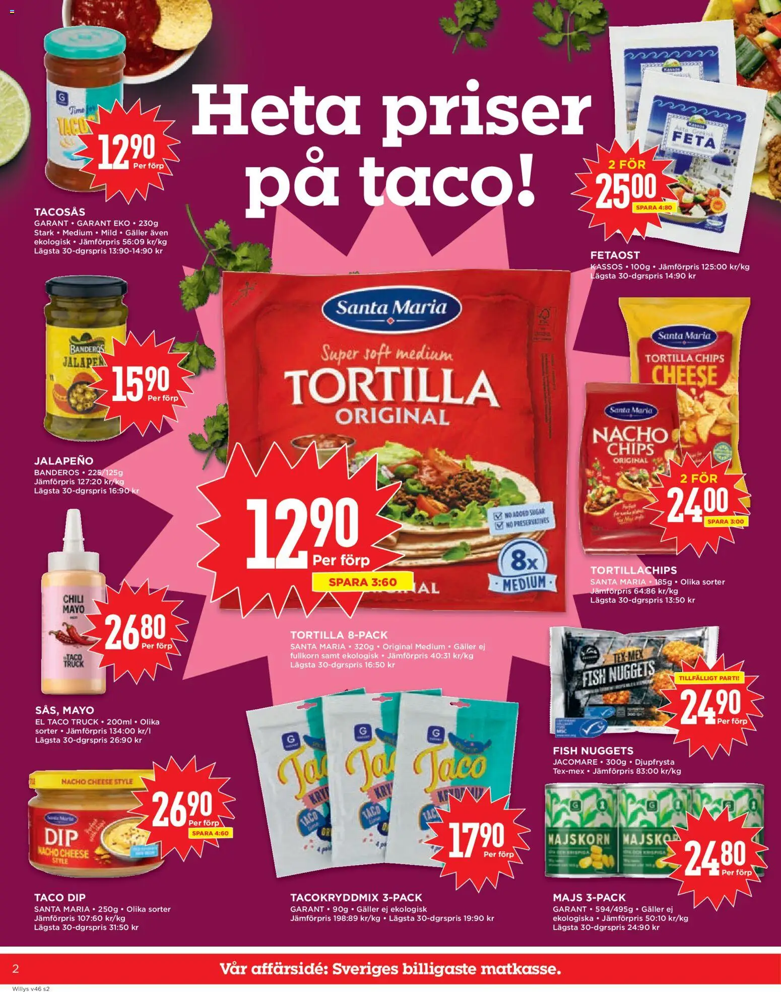 Willys reklamblad aktuell från 10.11.2025 | Sida: 2 | Produkter: Tortilla, Tortillachips, Galler, Fetaost