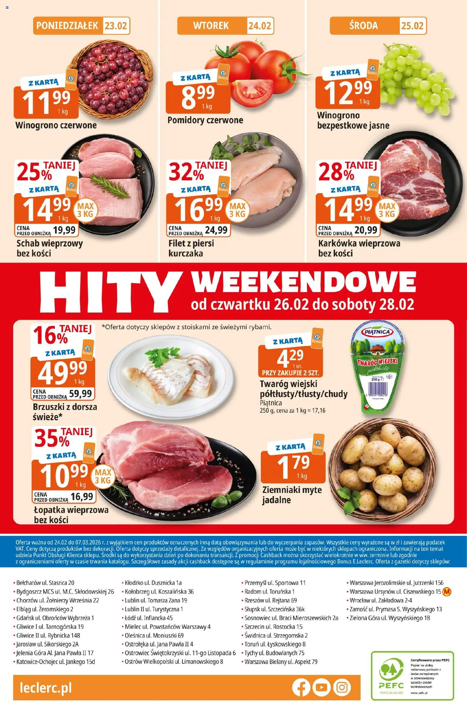 E.Leclerc Gazetka - Kłodzko od 24.02.2026 | Strona: 32 | Produkty: Karta, Schab wieprzowy, Łopatka wieprzowa, Pomidory