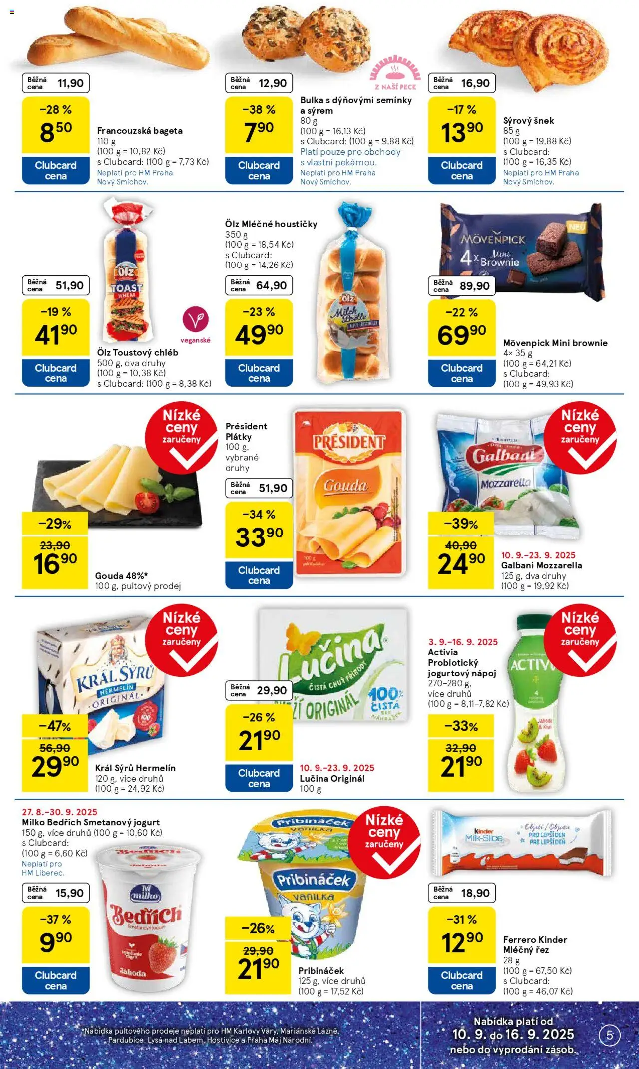 Tesco leták - Hypermarket od 10.09.2025 | Strana: 5 | Produkty: Pribináček, Brownie, Mozzarella, Bageta