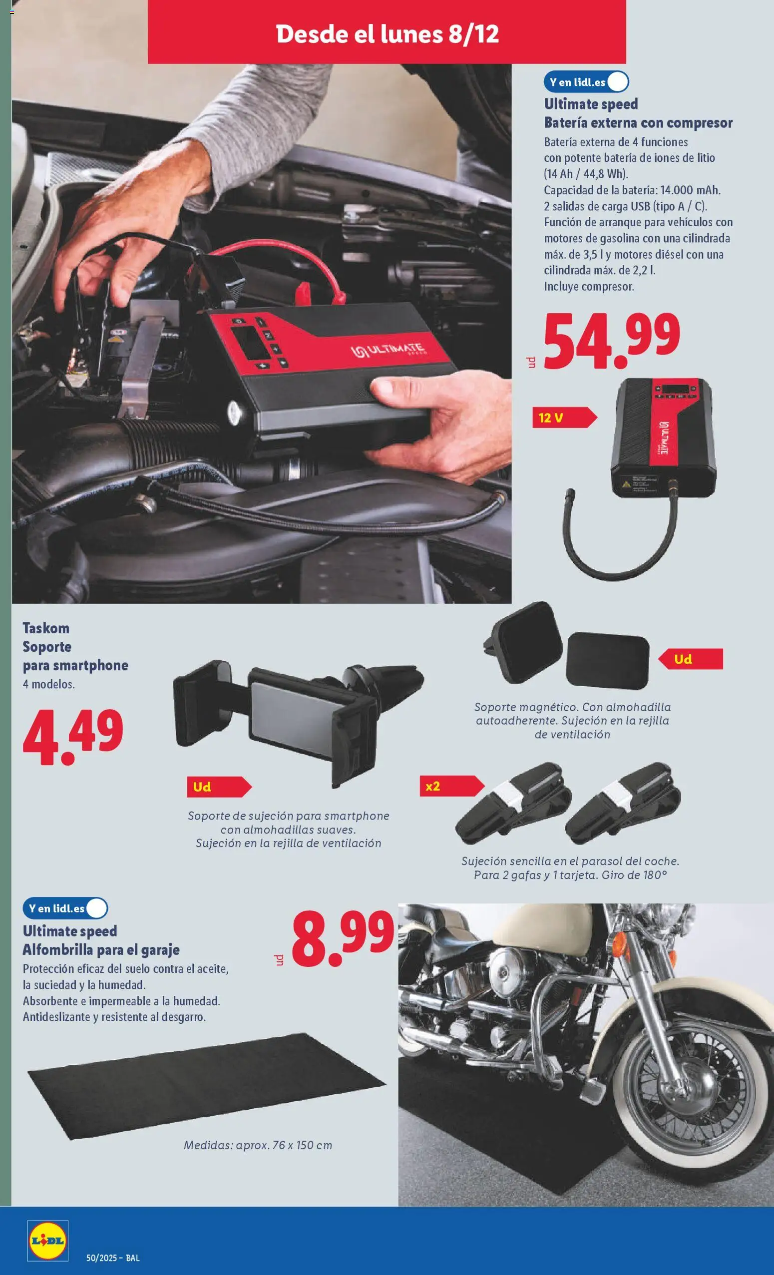 Lidl folleto de bazar │ válido desde el 08.12.2025 | Página: 8 | Productos: Alfombrilla, Smartphone, USB, Batería