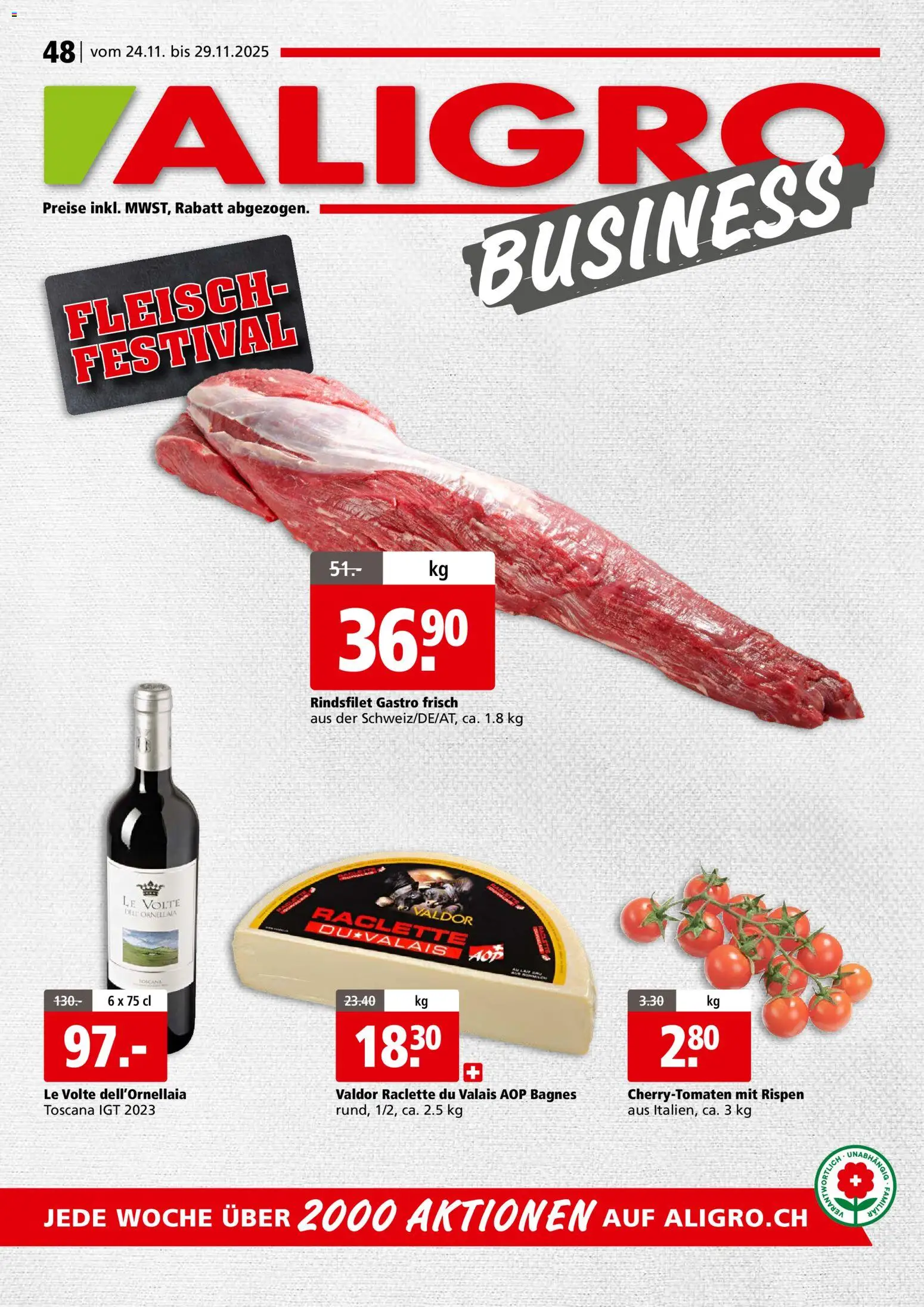 Aligro Aktionen Business Chavannes, Matran, Genf, Sitten – gültig ab 24.11.2025 | Seite: 1 | Produkte: Raclette