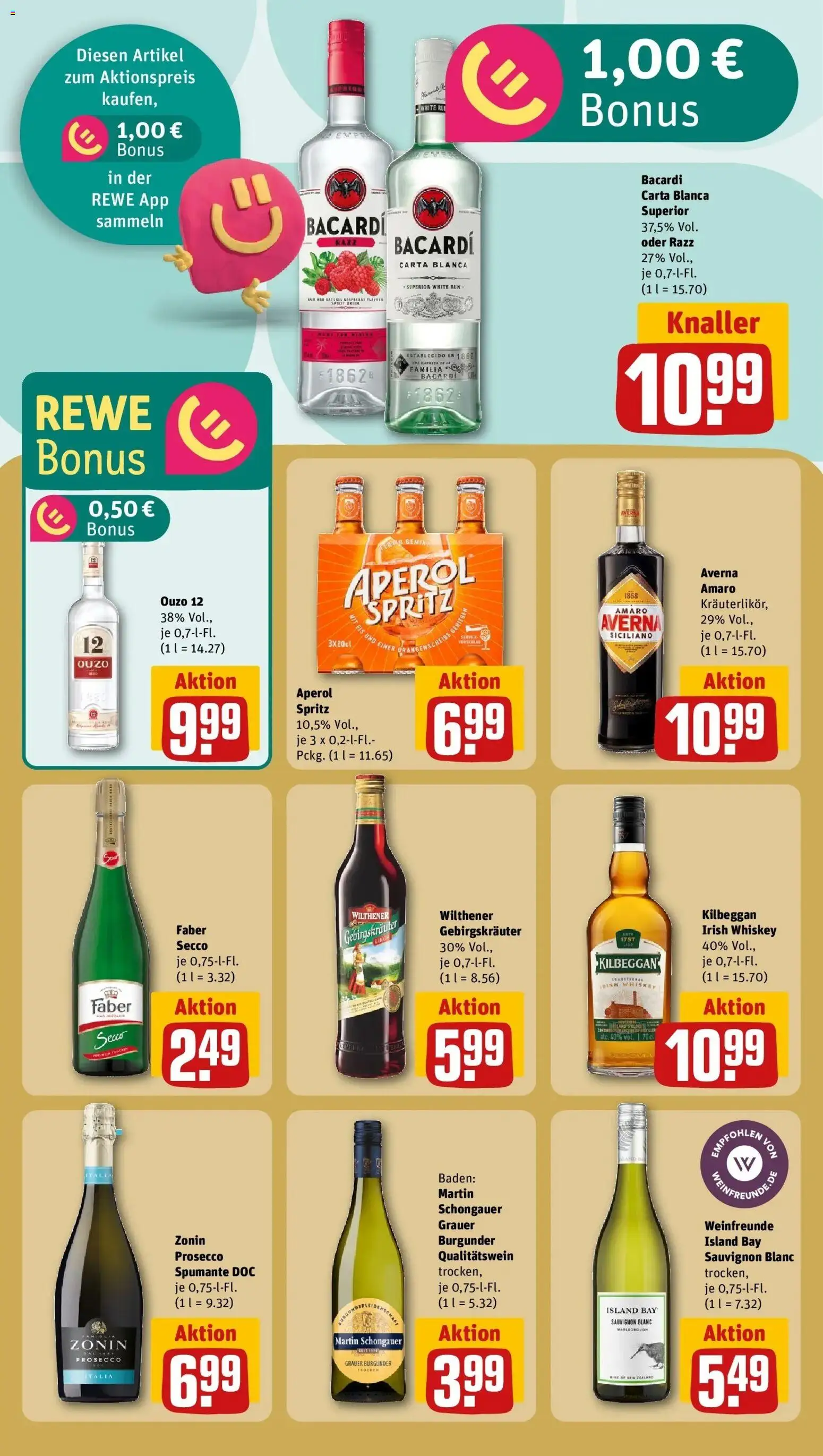 Rewe Prospekt Berlin / Tiergarten	 – gültig ab 05.04.2026 | Seite: 15 | Produkte: Bacardi, Wilthener gebirgskrauter, Aperol, Whiskey