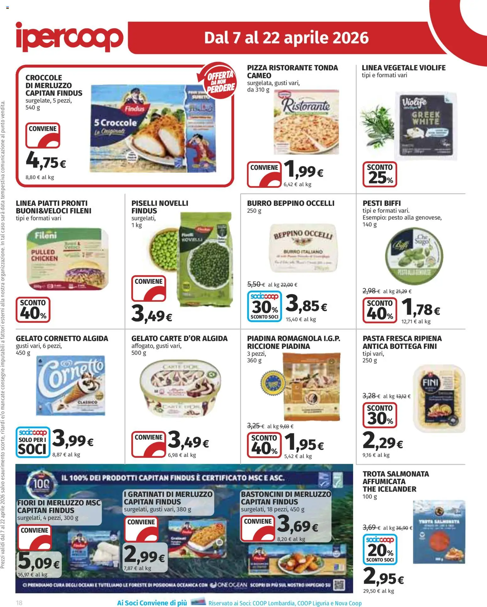 Volantino Ipercoop del 07.04.2026 | Pagina: 18 | Prodotti: Merluzzo, Trota, Burro, Sugo