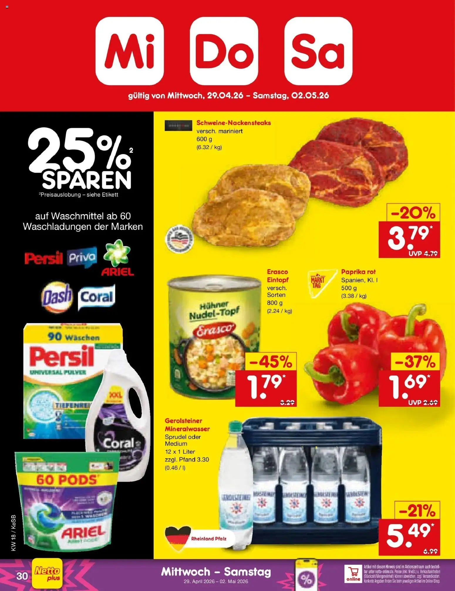 Netto Marken-Discount Prospekt Kruft	 – gültig ab 27.04.2026 | Seite: 46 | Produkte: Coral, Paprika rot, Waschmittel, Erasco