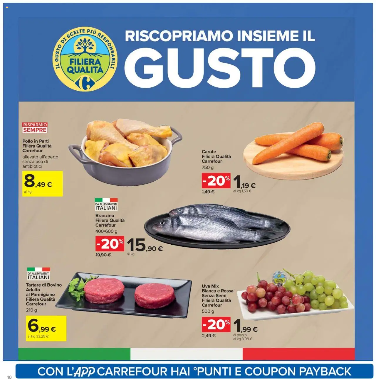 Volantino Carrefour del 26.09.2025 | Pagina: 10 | Prodotti: Pollo, Branzino, Uva, Parmigiano