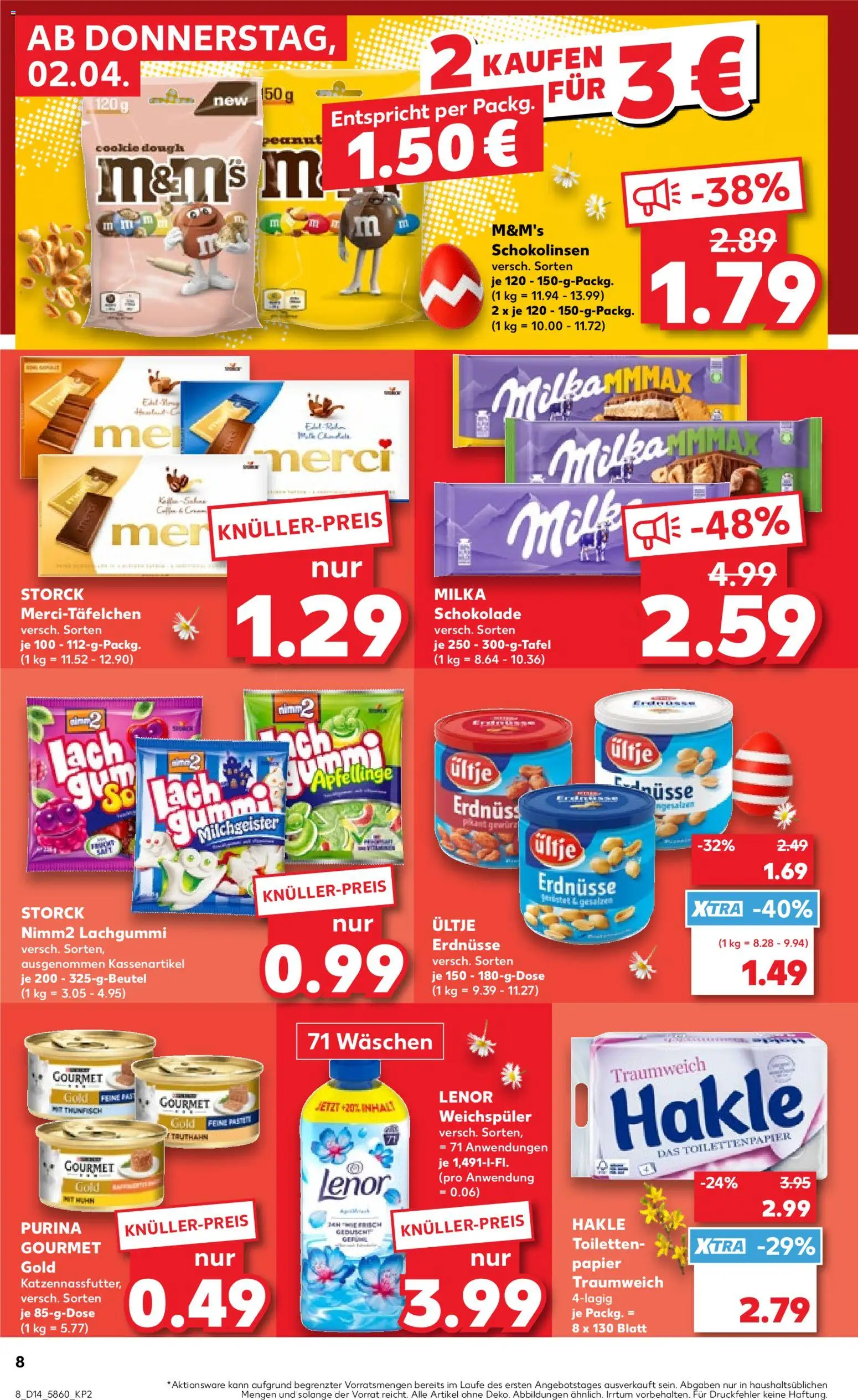 Kaufland Prospekt Stuttgart	 – gültig ab 02.04.2026 | Seite: 8 | Produkte: Lenor, Ultje erdnusse, Schokolade, Milka