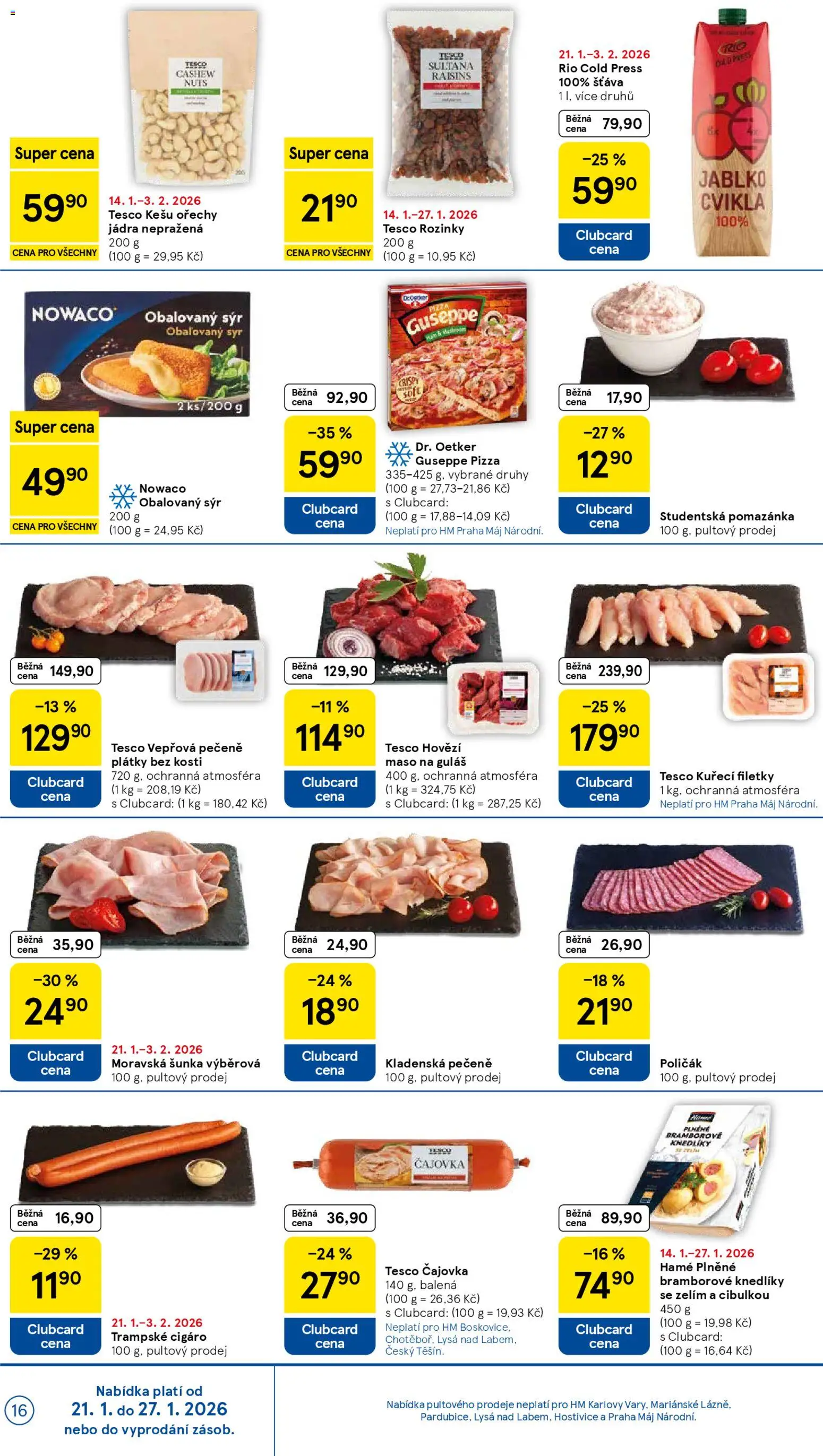 Tesco leták - Hypermarket od 21.01.2026 | Strana: 16 | Produkty: Rozinky, Šunka, Pizza Dr. Oetker, Maso