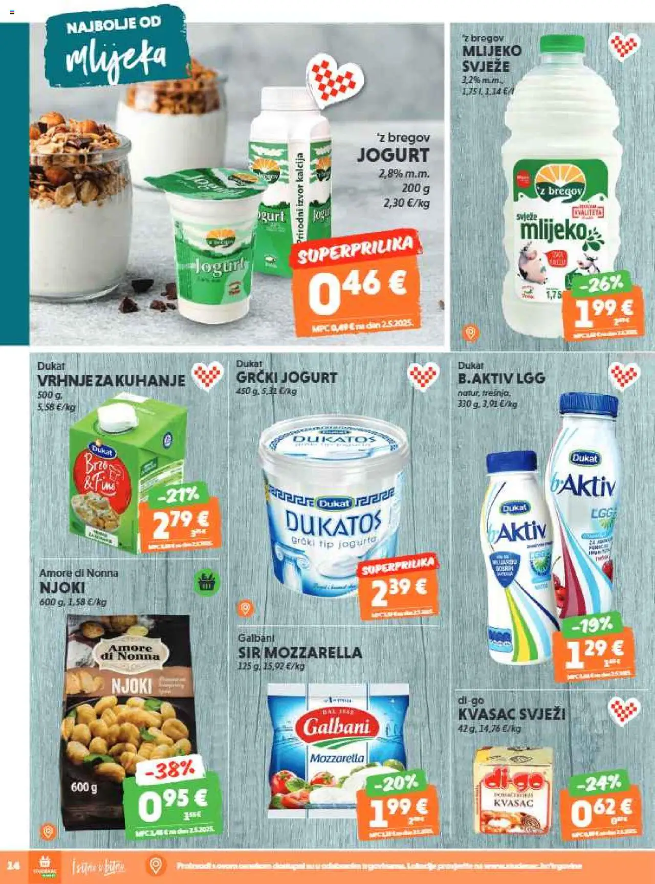 Studenac katalog | vrijedi od 22.10.2025 | Stranica: 14 | Proizvodi: Mozzarella, Sir, Jogurt, Njoki