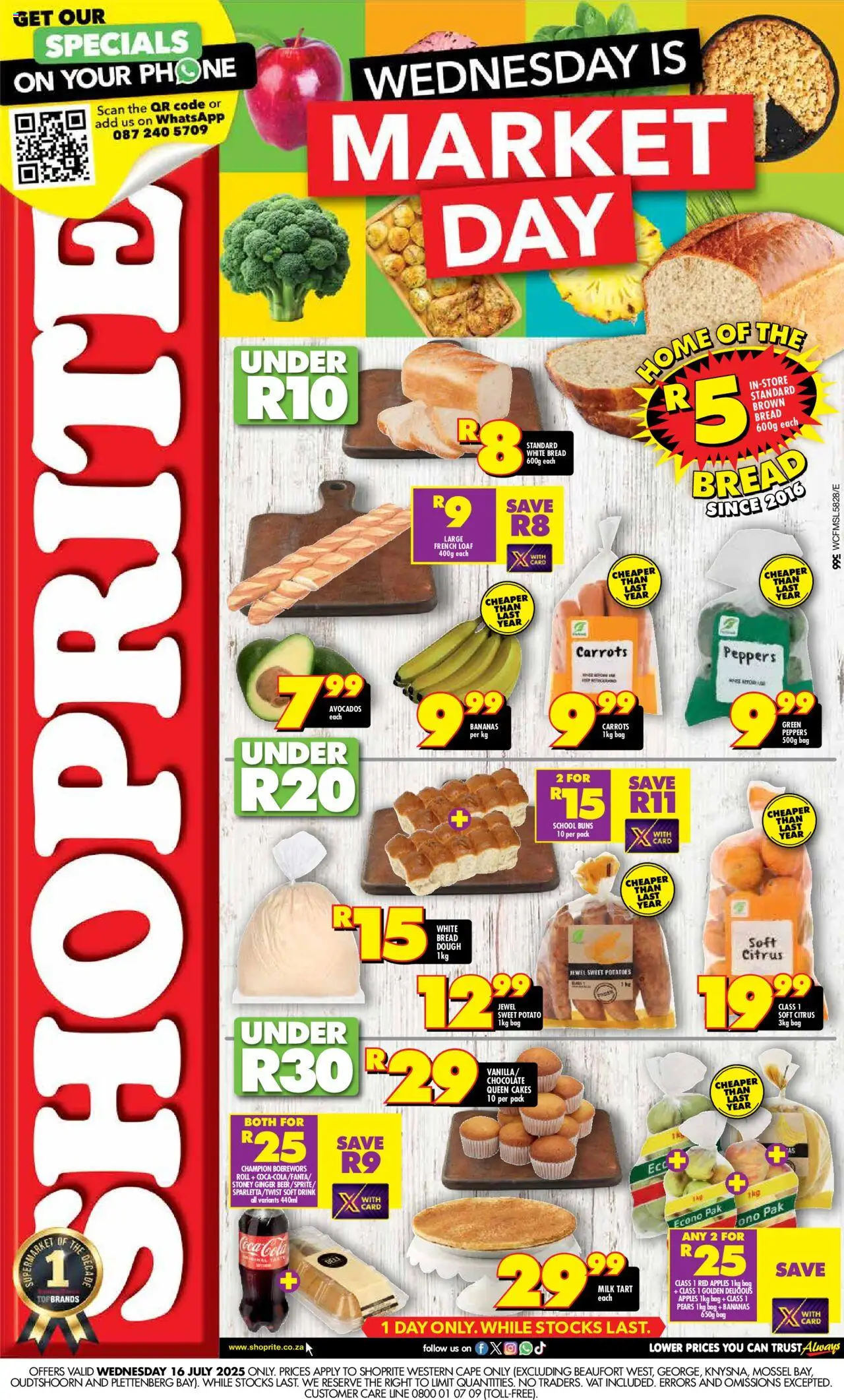 Shoprite Western Cape - Market Day Deals │ valid from 16.07.2025 | Page: 1 | Products: Buns, Chocolate, Apples, Desmaquilante