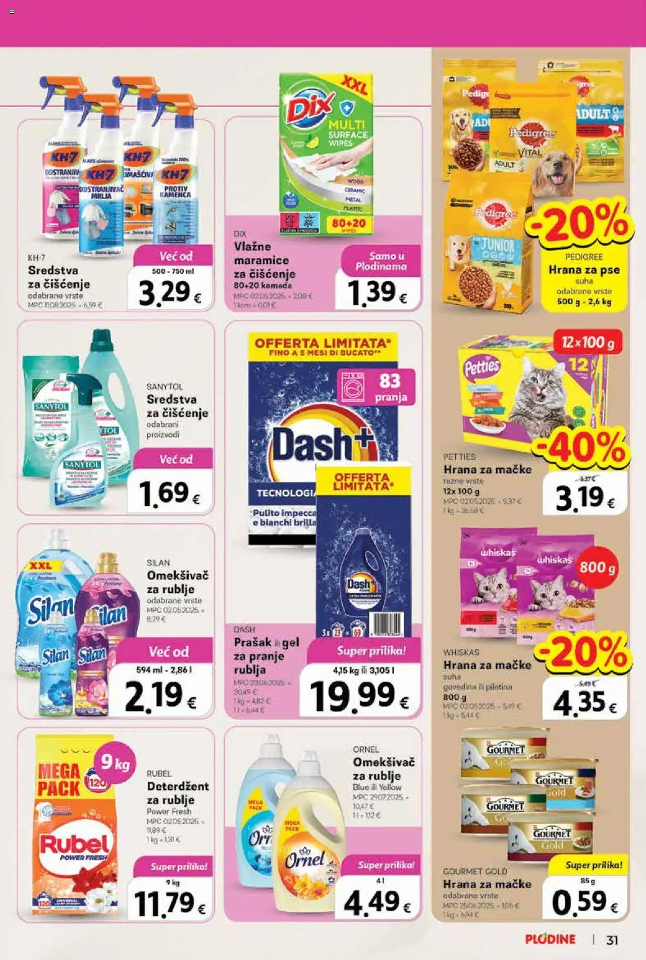 Plodine katalog | vrijedi od 01.10.2025 | Stranica: 31 | Proizvodi: Rubel, Hrana za pse, Deterdžent, Hrana za mačke