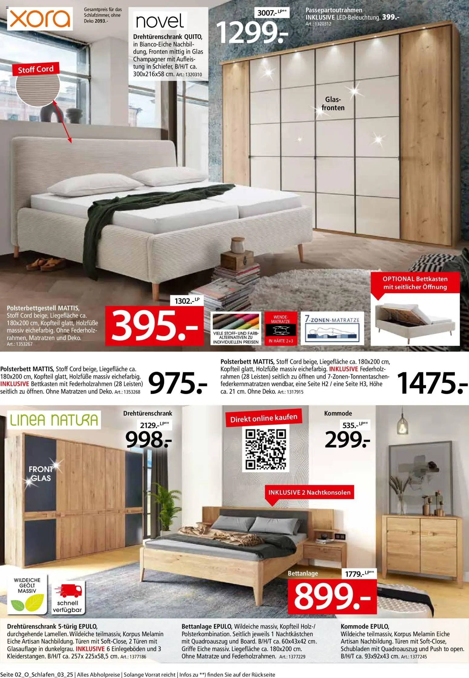 Zurbrüggen Schlafen Spezial – gültig ab 18.12.2025 | Seite: 2 | Produkte: Matratze, Drehtürenschrank, Polsterbett, Nachtkästchen