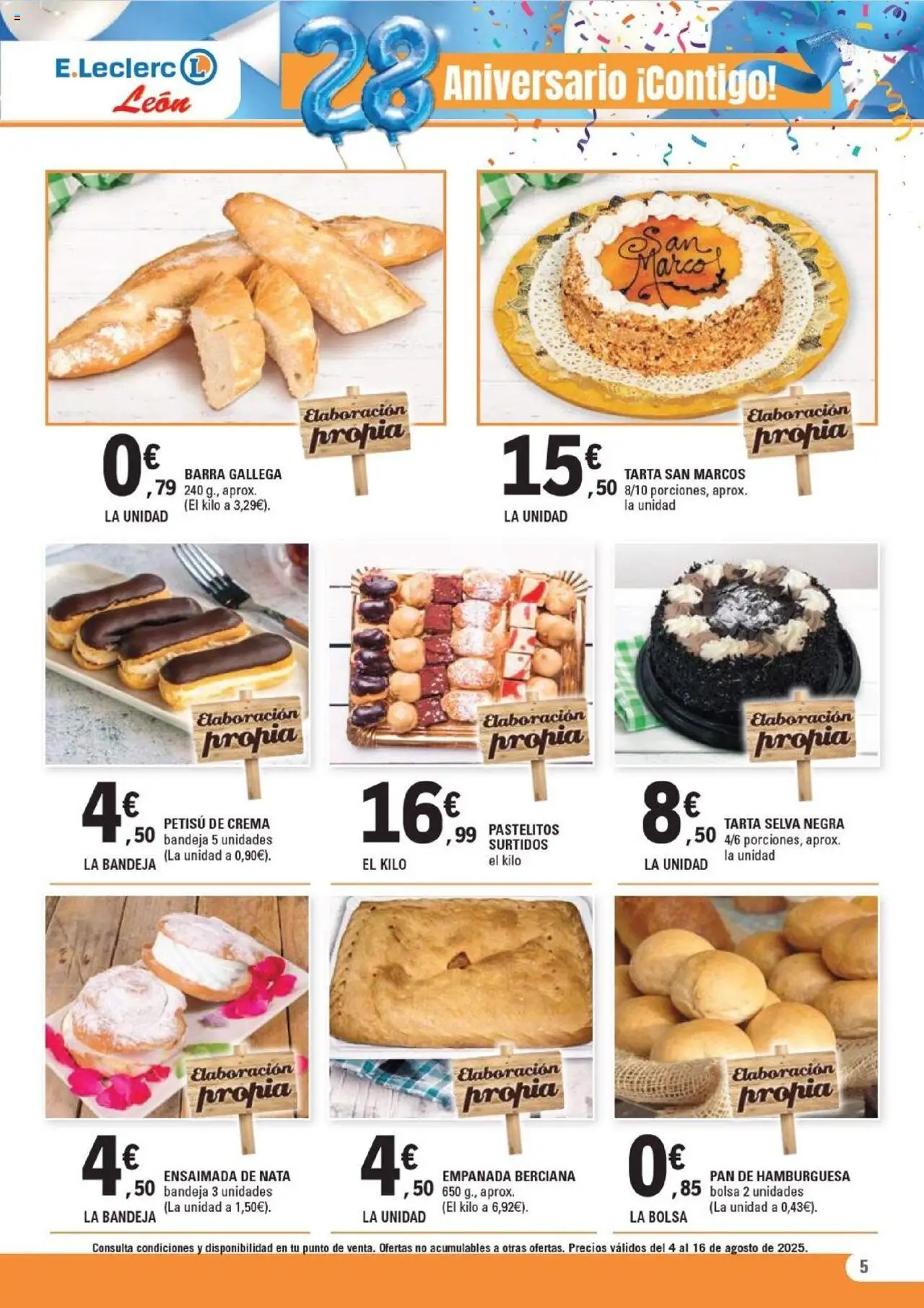 E.Leclerc folleto │ válido desde el 04.08.2025 | Página: 5 | Productos: Pan, Crema, Bolsa, Σοκολατούχο γάλα