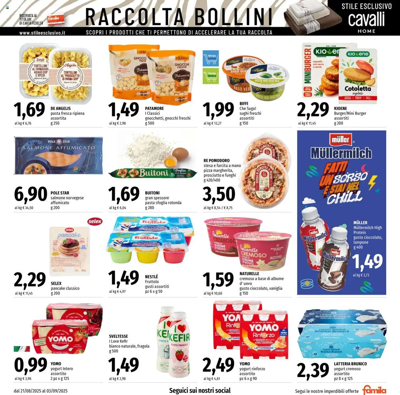 Volantino Famila del 21.08.2025 | Pagina: 7 | Prodotti: Salmone affumicato, Funghi, Pesto, Lampone