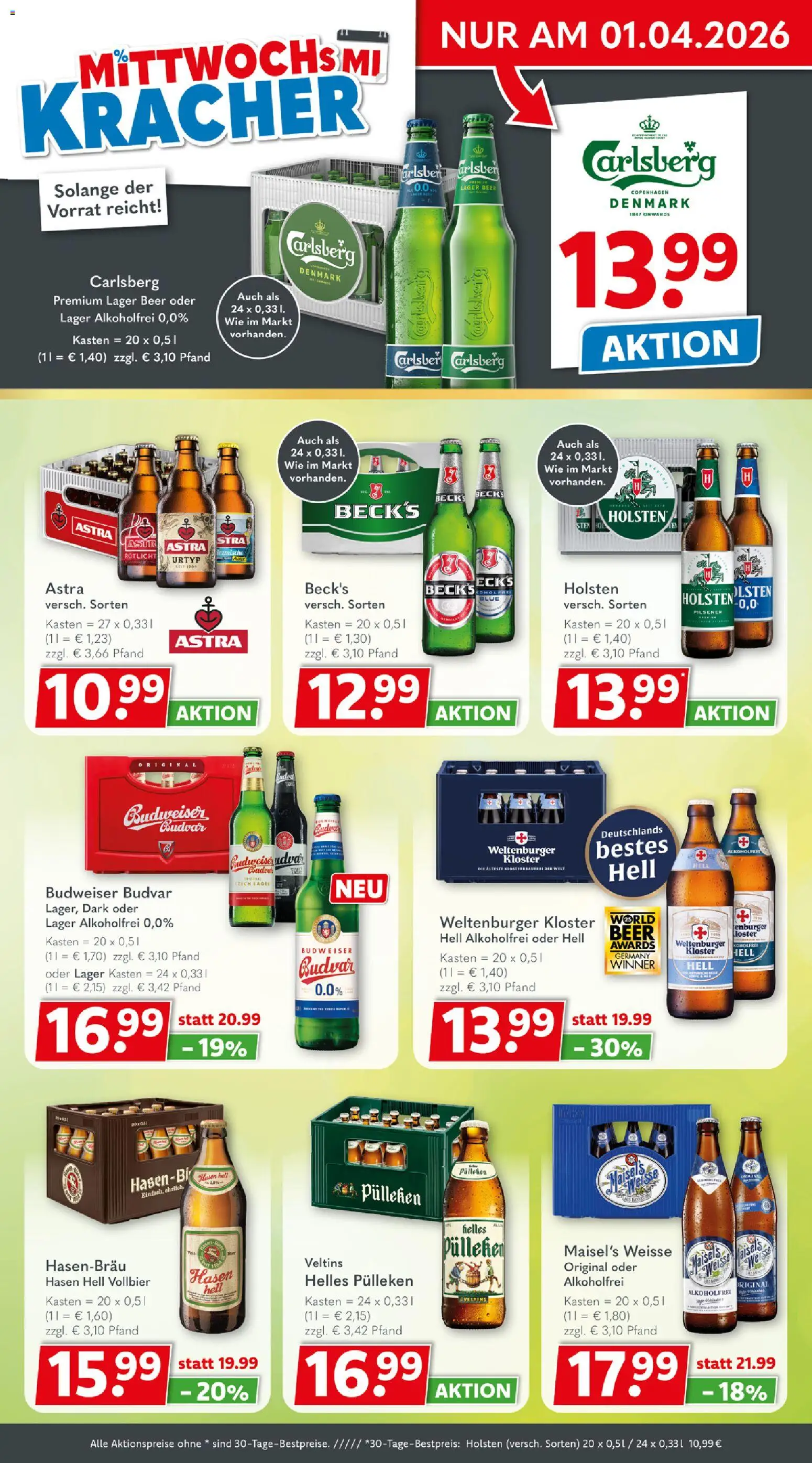 Getränkeland Prospekt 	 – gültig ab 30.03.2026 | Seite: 2 | Produkte: Carlsberg, Astra, Budweiser, Veltins