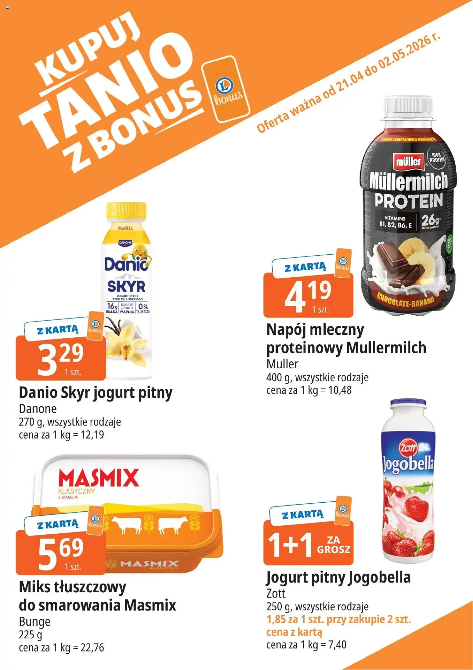 E.Leclerc gazetka - Tychy kupony dodatkowe od 21.04.2026 | Strona: 1 | Produkty: Karta, Jogurt pitny, Jogurt, Skyr