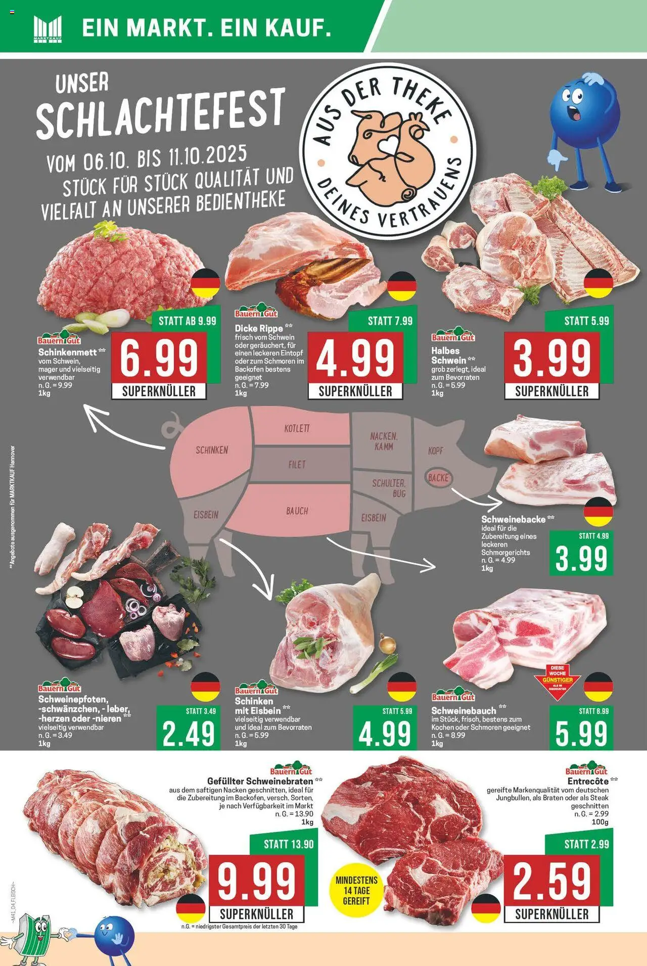 Marktkauf Prospekt 	 – gültig ab 06.10.2025 | Seite: 4 | Produkte: Theke, Schweinebauch, Entrecote, Schinken