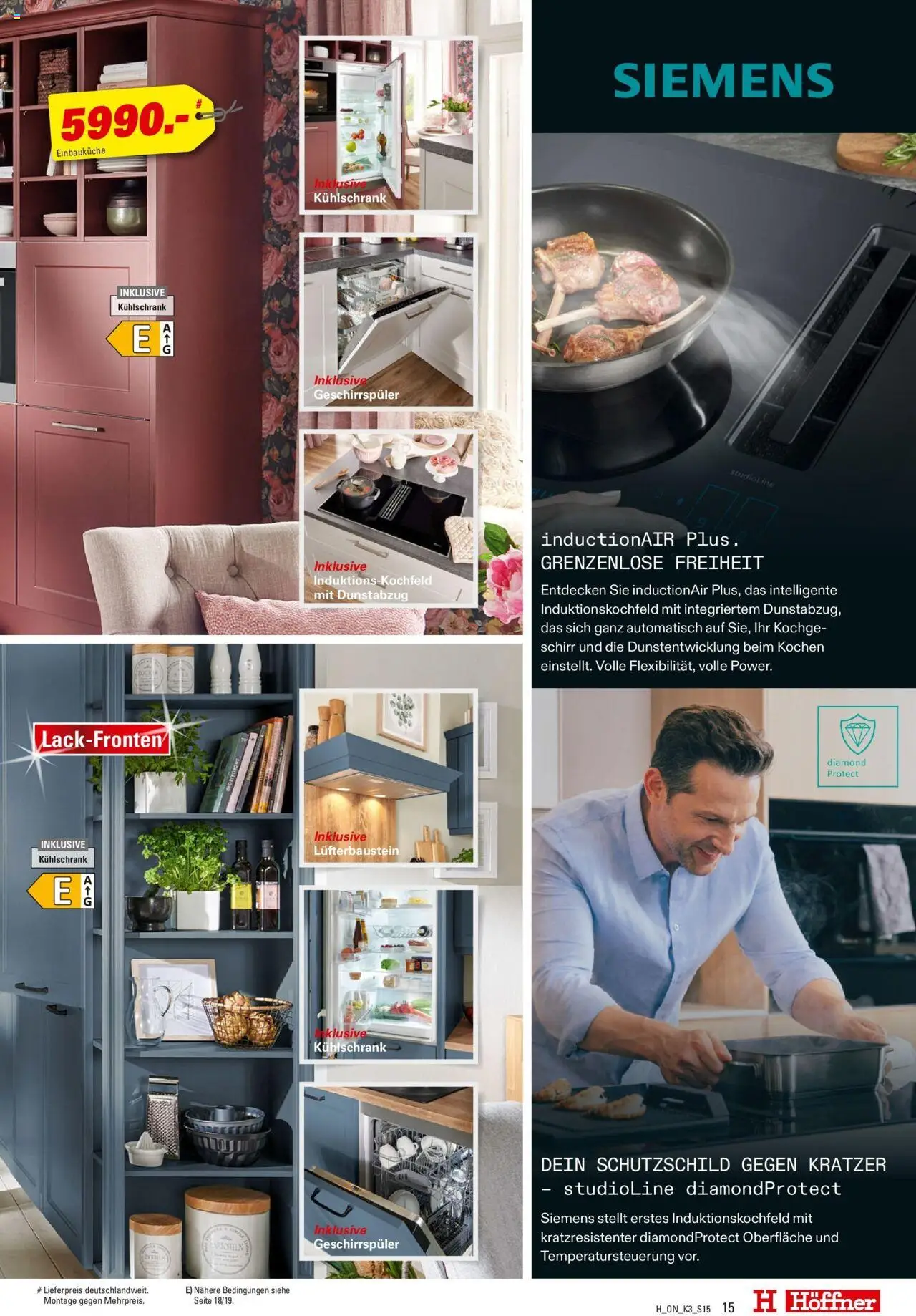 Höffner - Küchen Power – gültig ab 01.08.2025 | Seite: 15 | Produkte: Siemens, Geschirrspüler, Einbauküche, Kühlschrank