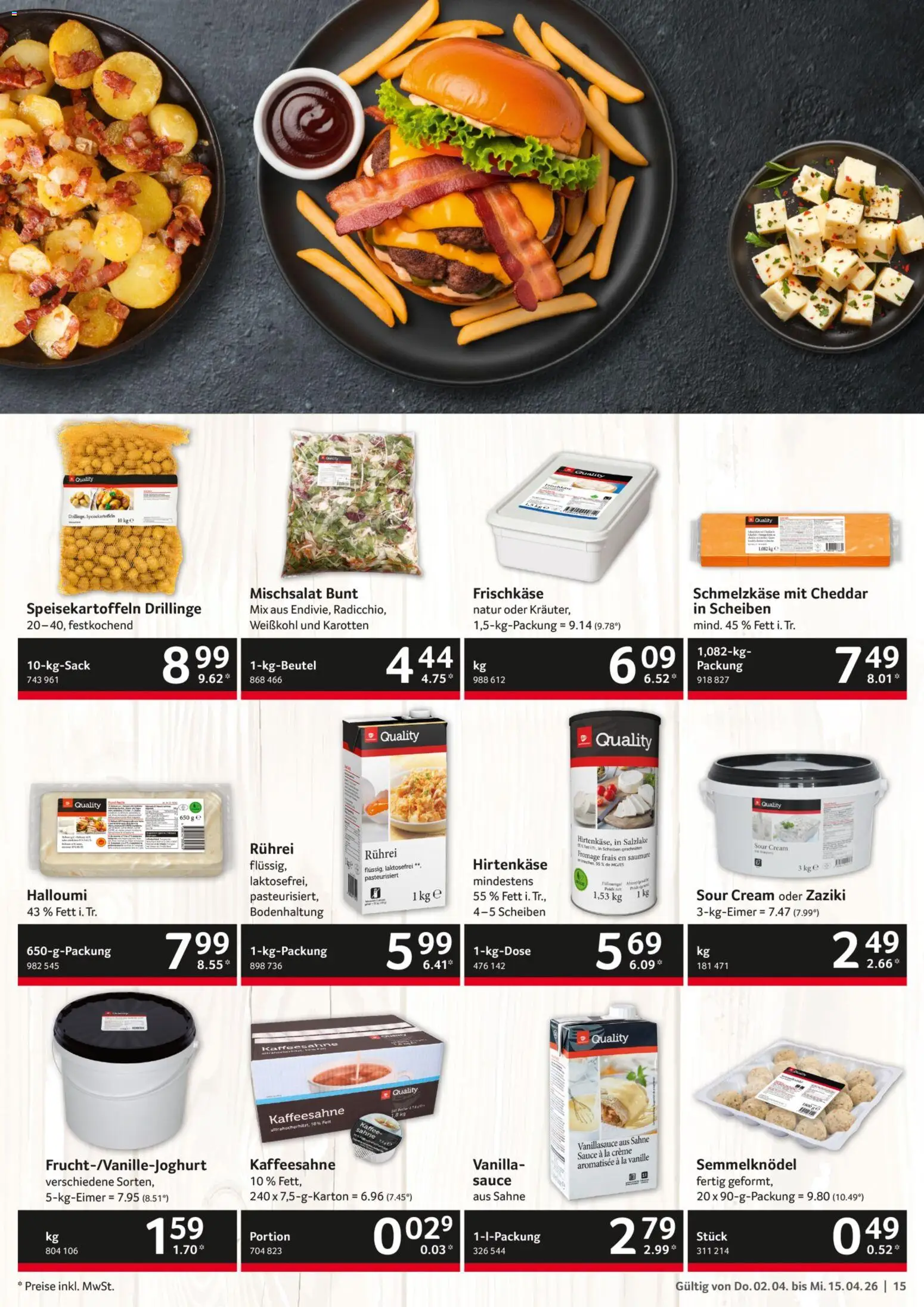Selgros Gastronomie – gültig ab 02.04.2026 | Seite: 15 | Produkte: Kaffee, Creme, Sahne, Frischkase